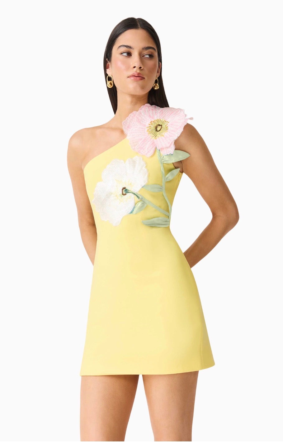El2645 Yellow One Shoulder Dress