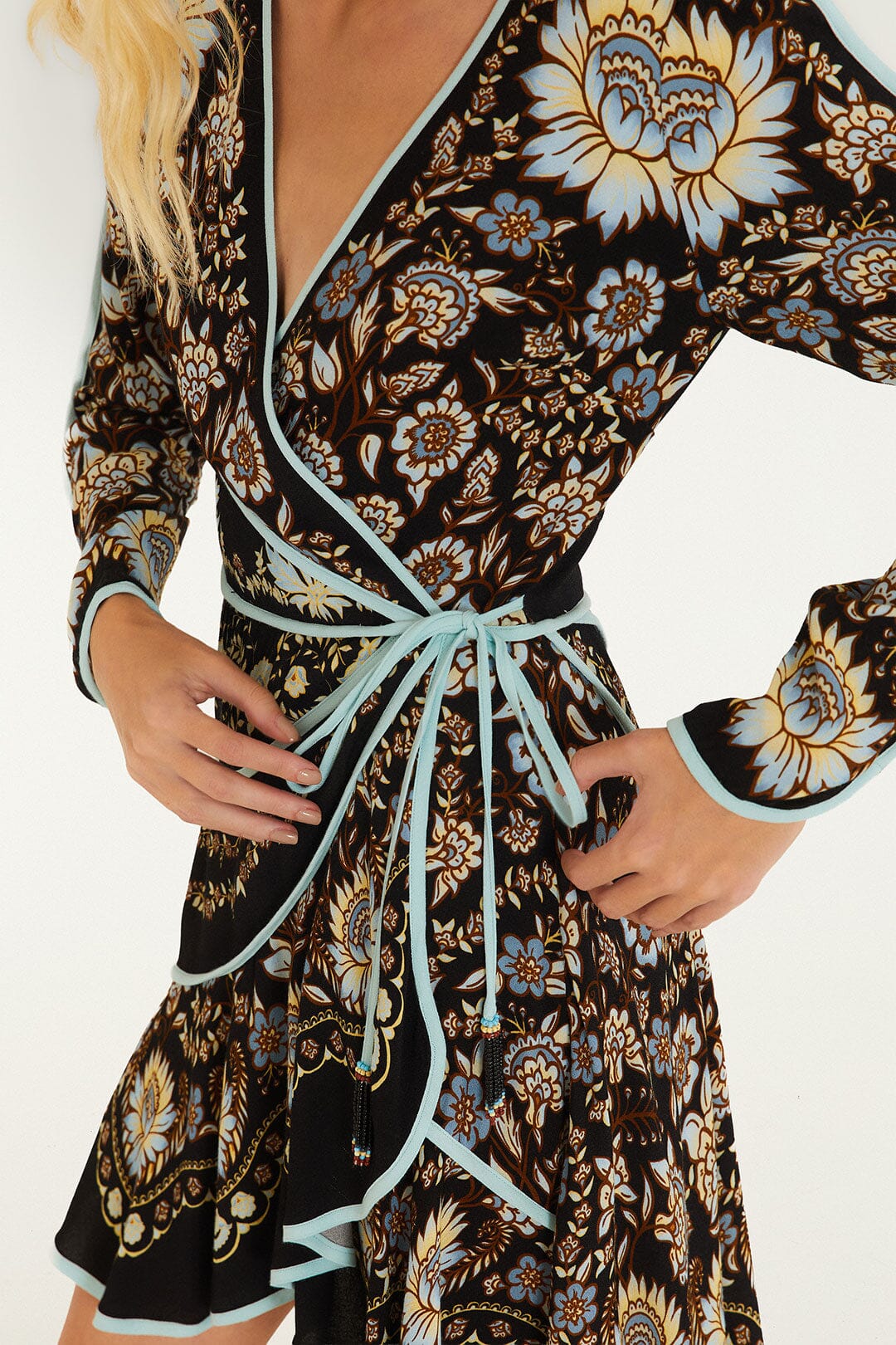 Fa362098 Printed Black Wrap Dress