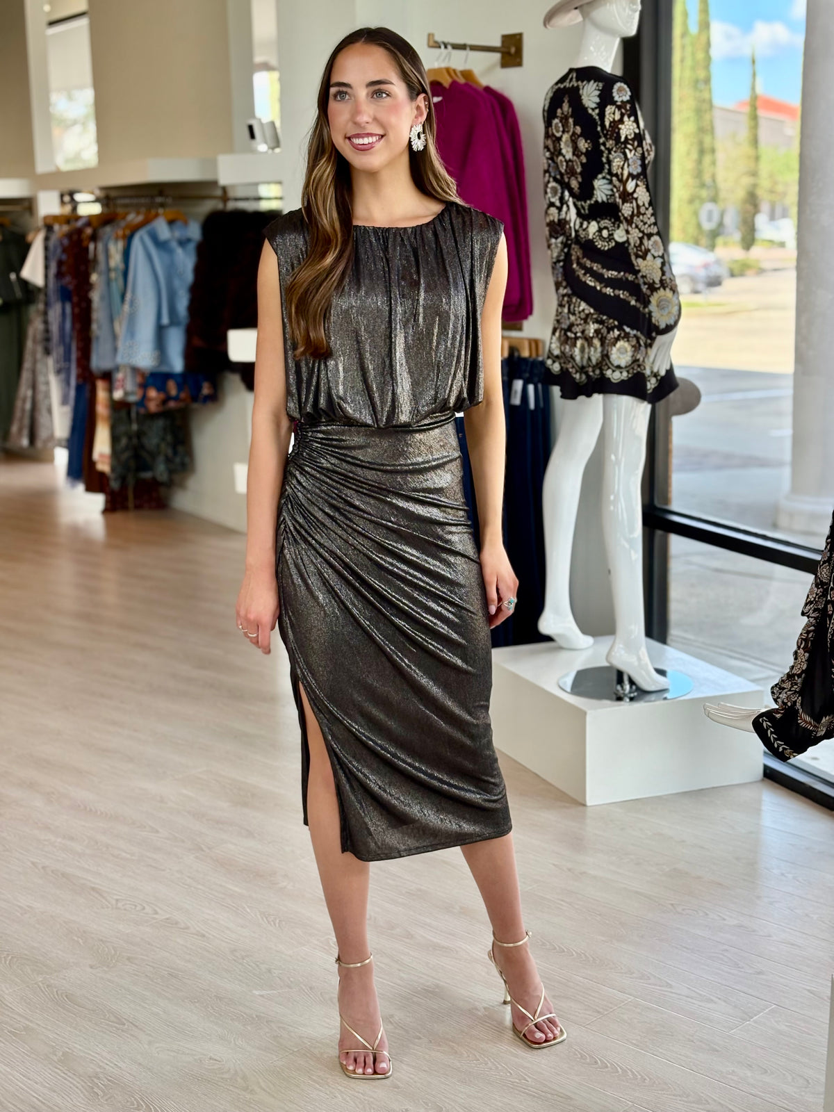 Raa3082 Metallic Midi Dress