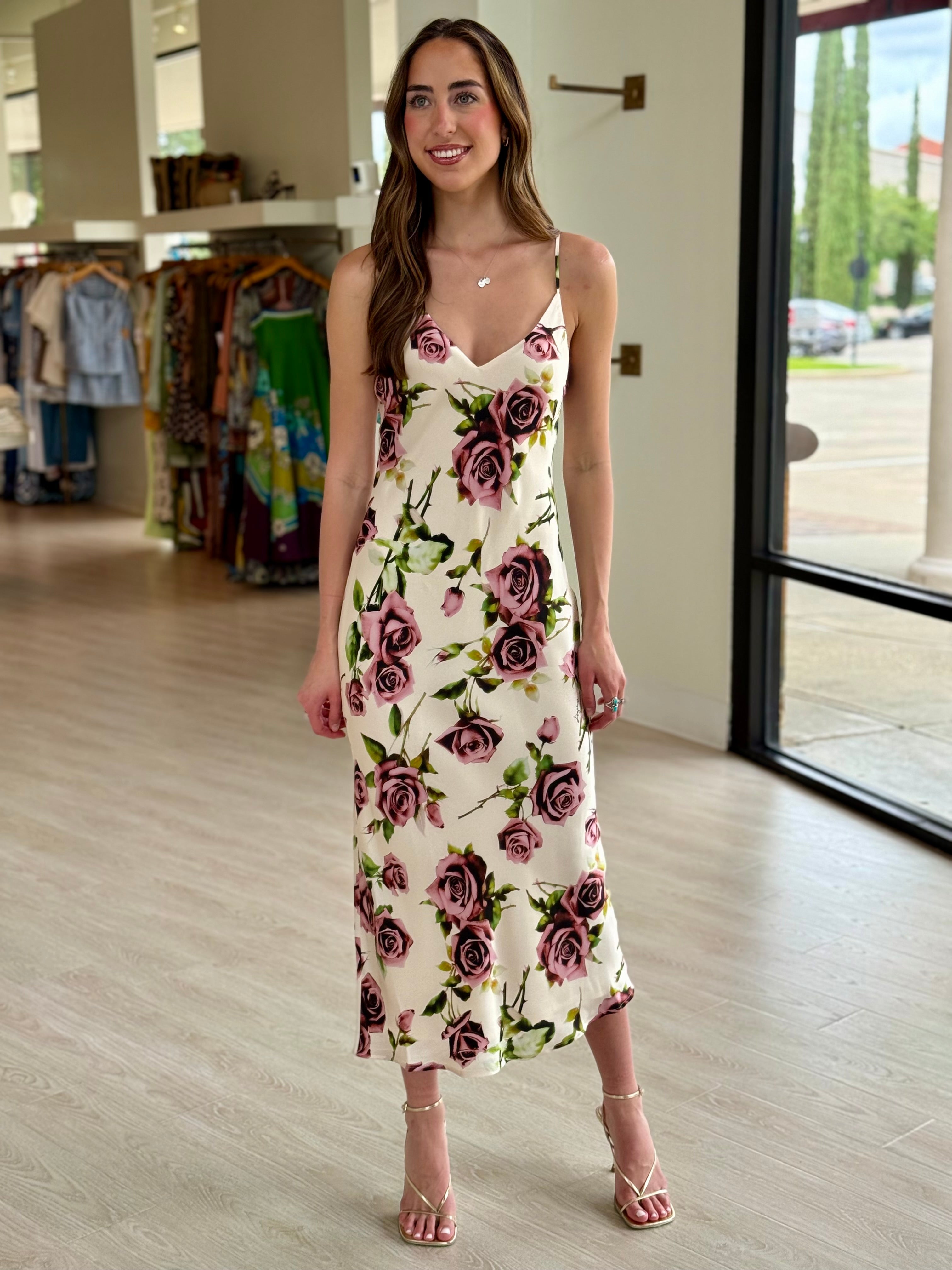 La61253 Romantic Rose Slip Dress