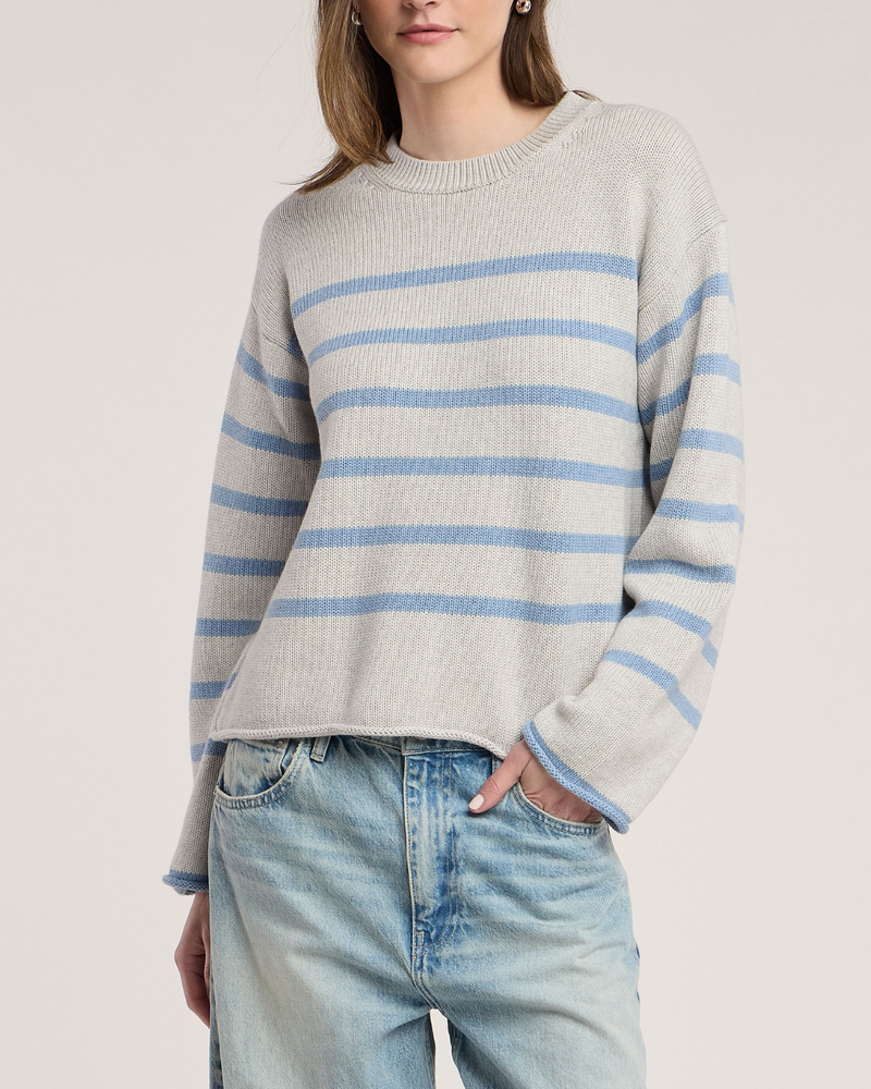 Velucia Heather Grey Stripe Cotton Sweater
