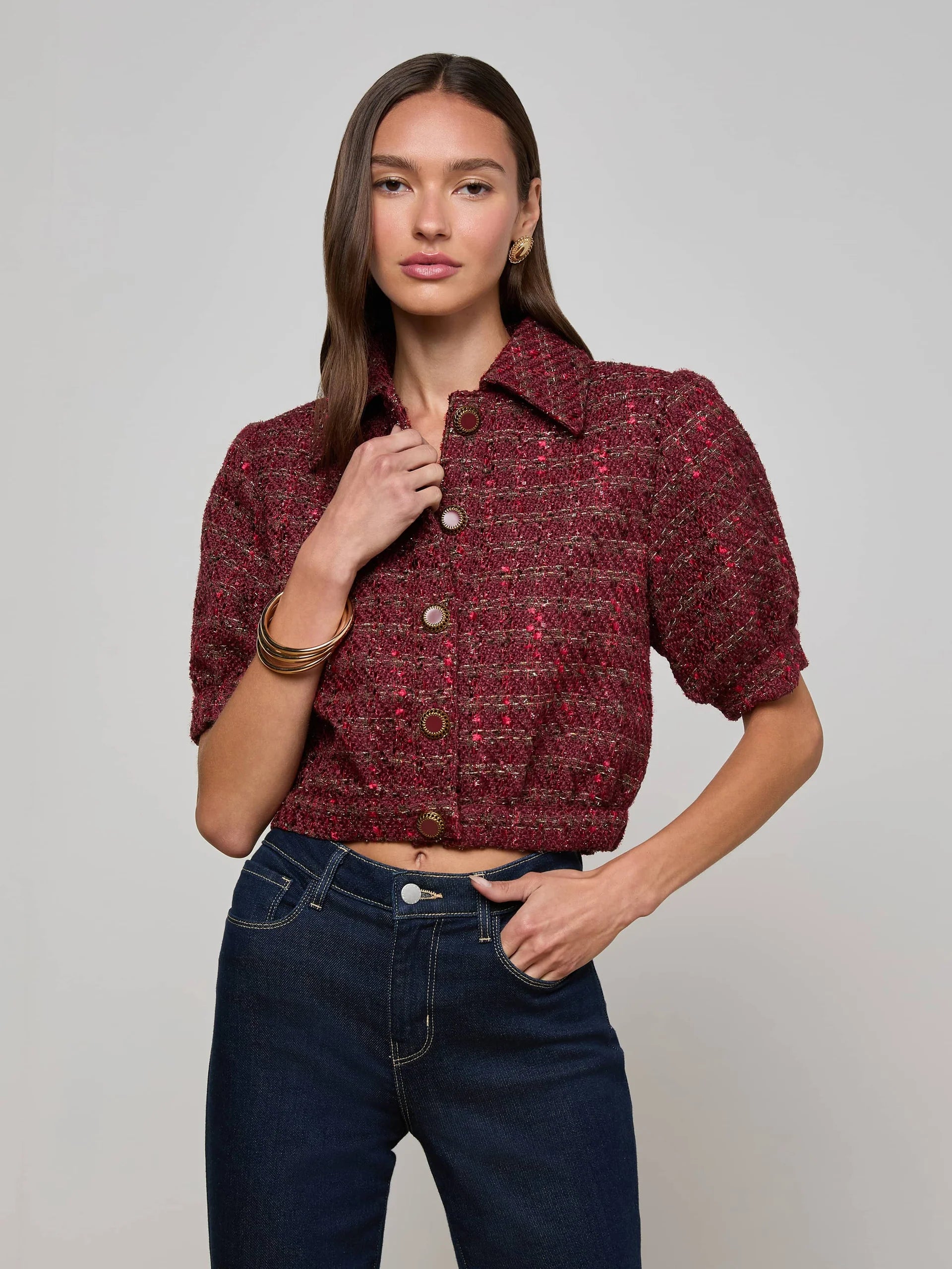 La1687 Merlot Tweed Cropped Jacket