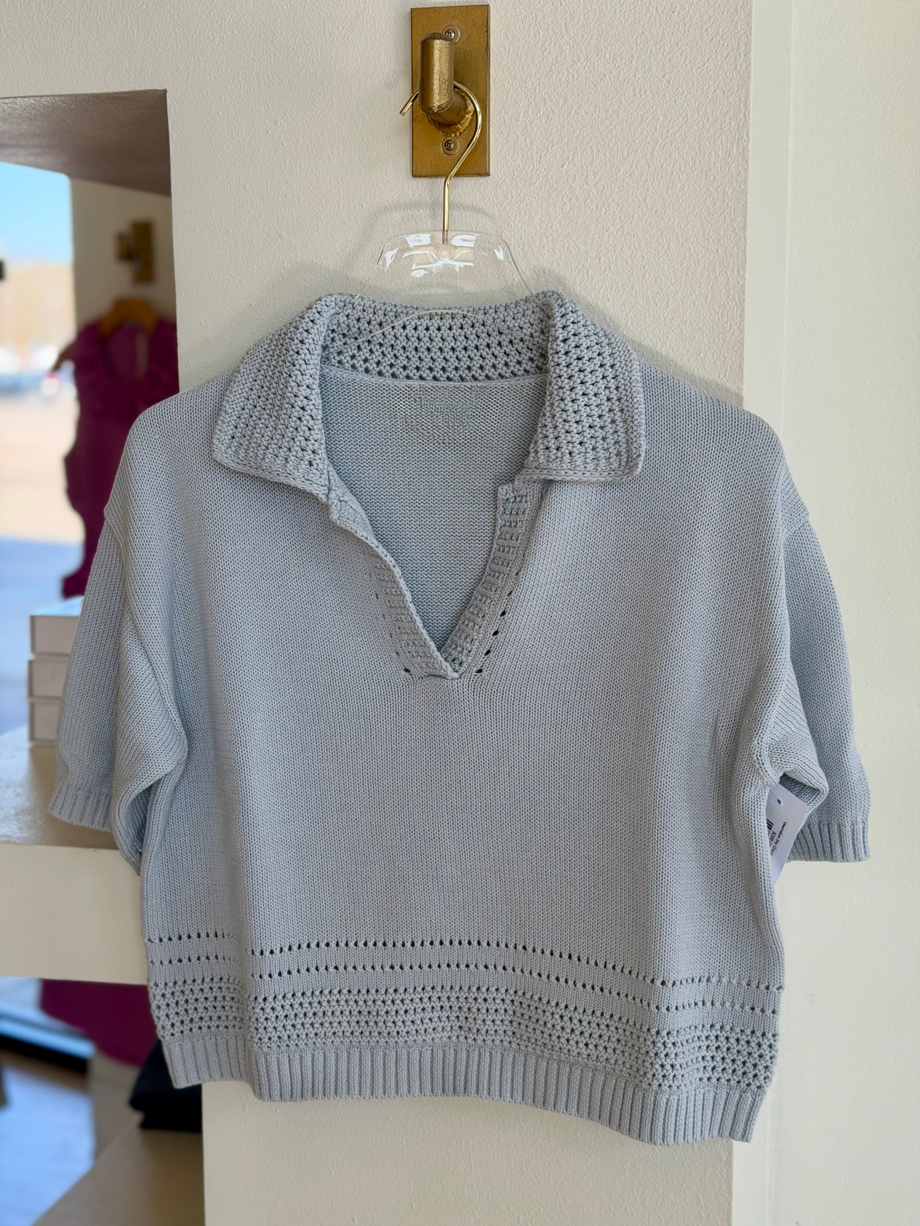 Vewinslow Sky Crochet Polo Top