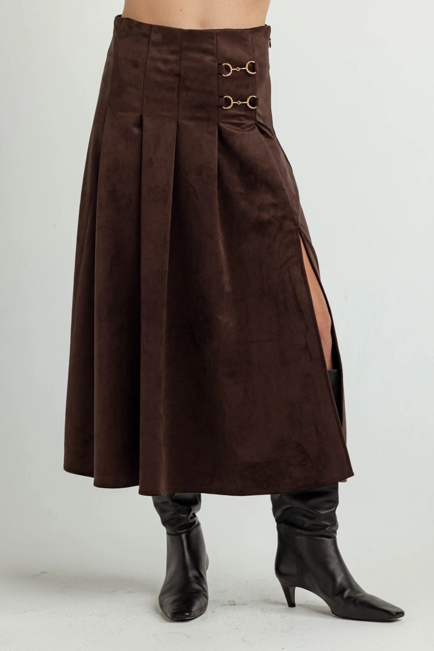 Su198 Chocolate Suede Midi Skirt