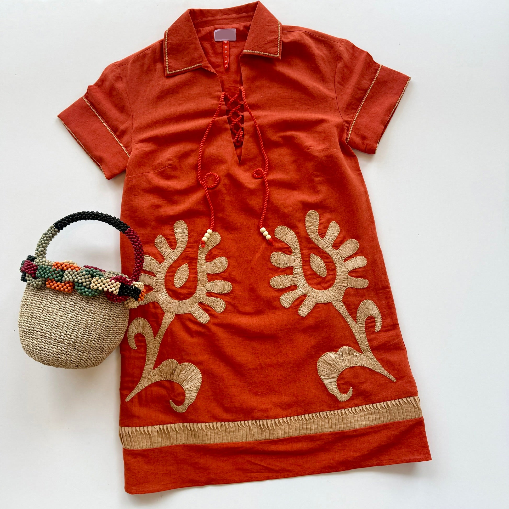 Ne1301 Orange Raffia Shift Dress
