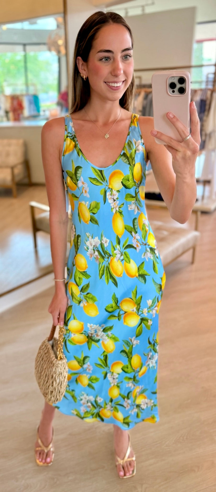 La61120 Lemon Floral Silk Slip Dress
