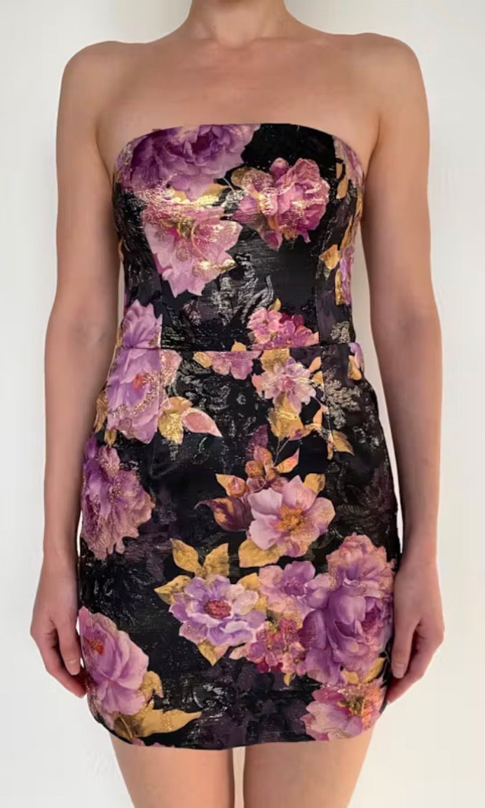 He6266 Strapless Jacquard Mini Dress