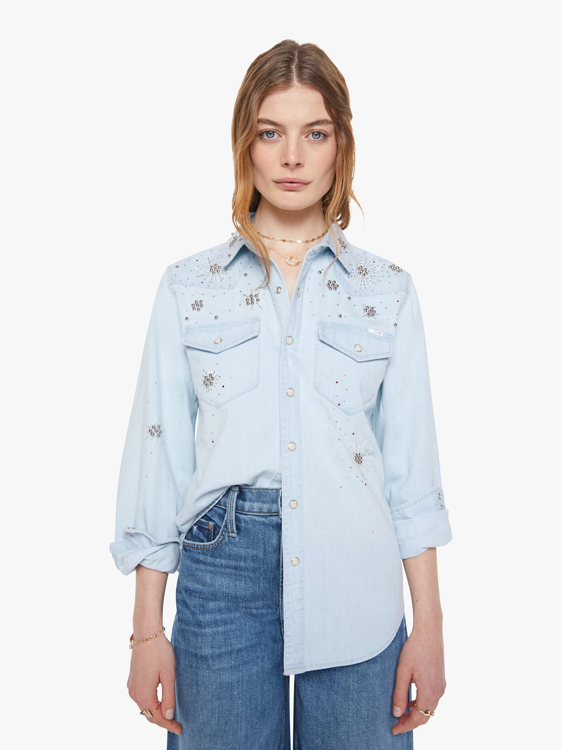 Mo21126 Embellished Denim Top