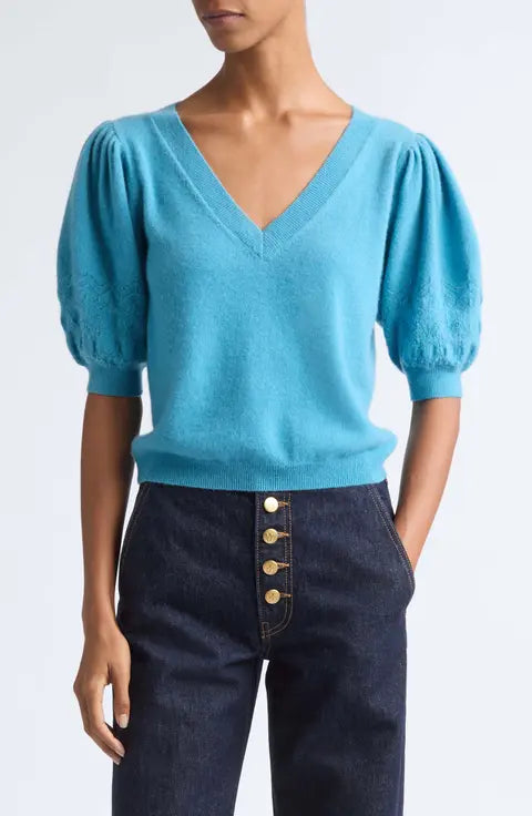 Ul0713 Cerulean Puff Cashmere Top