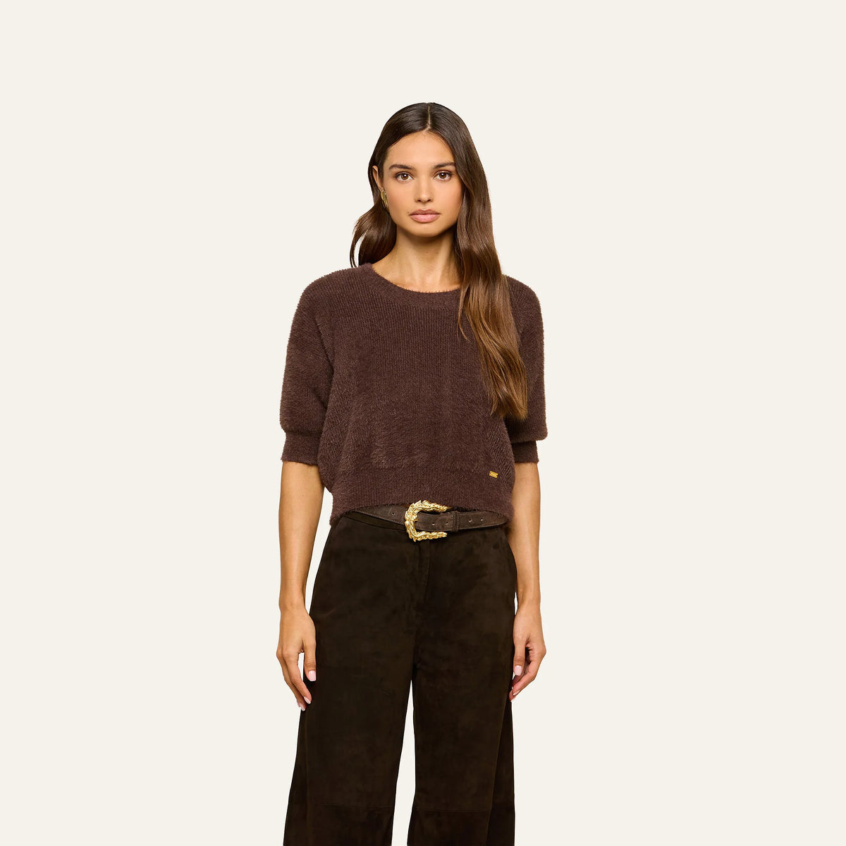 La80115 Fuzzy Crop Sweater - Dark Java