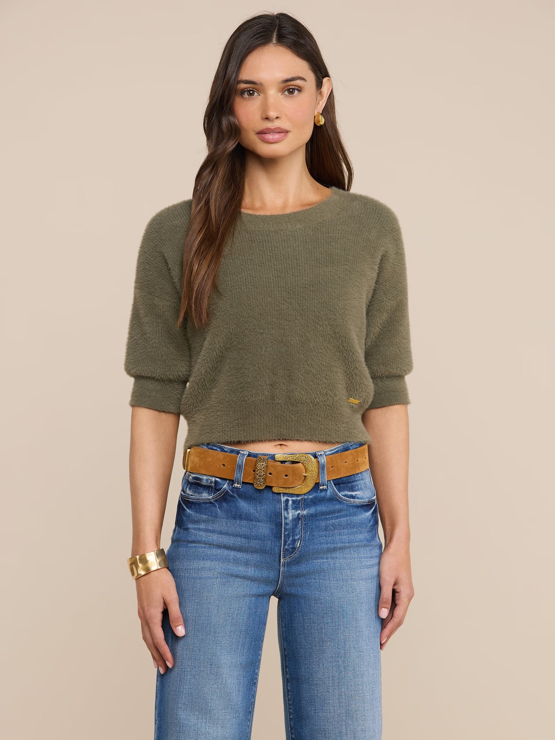 La80115 Olive Cropped Pullover