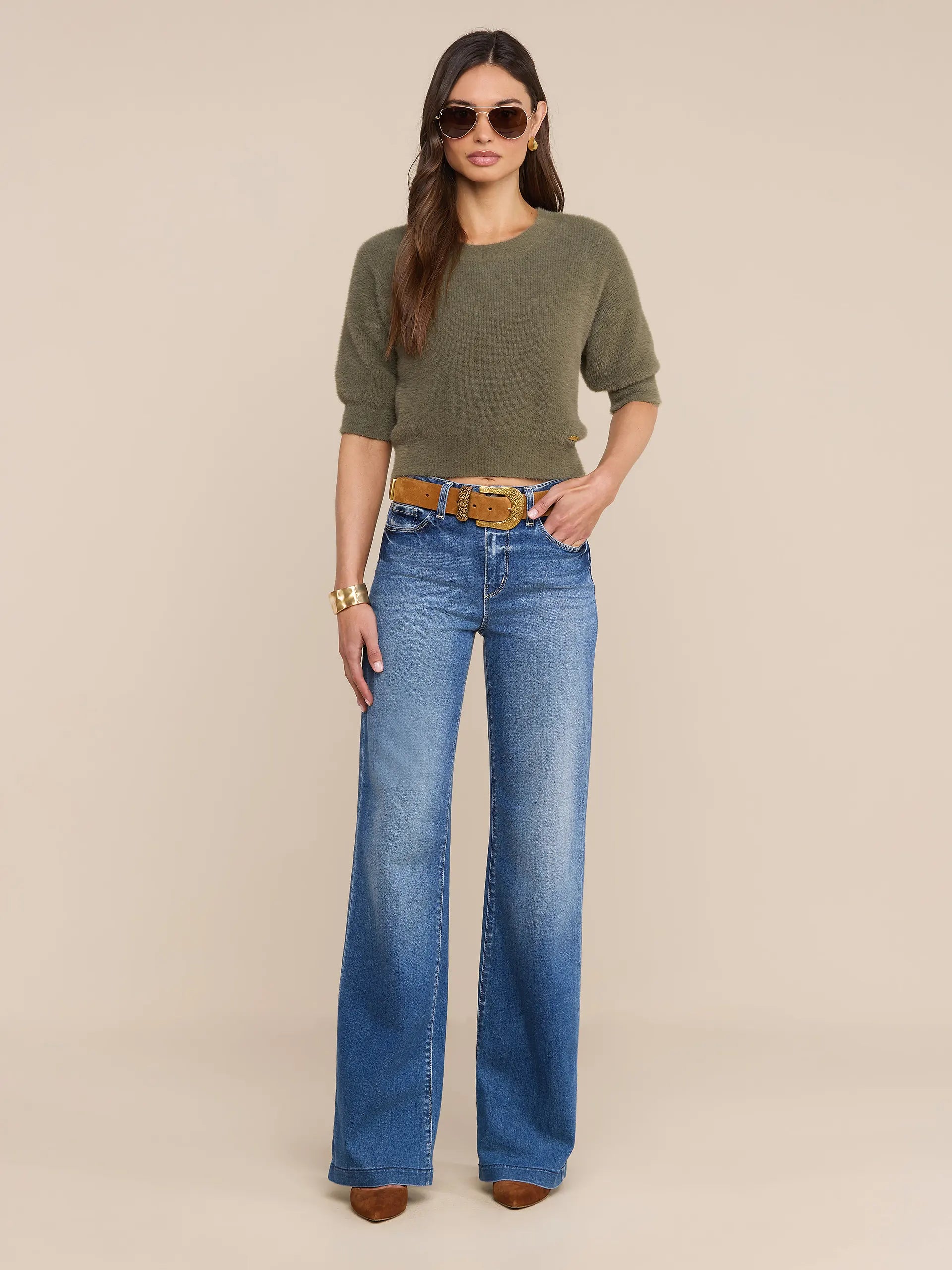 La80115 Olive Cropped Pullover