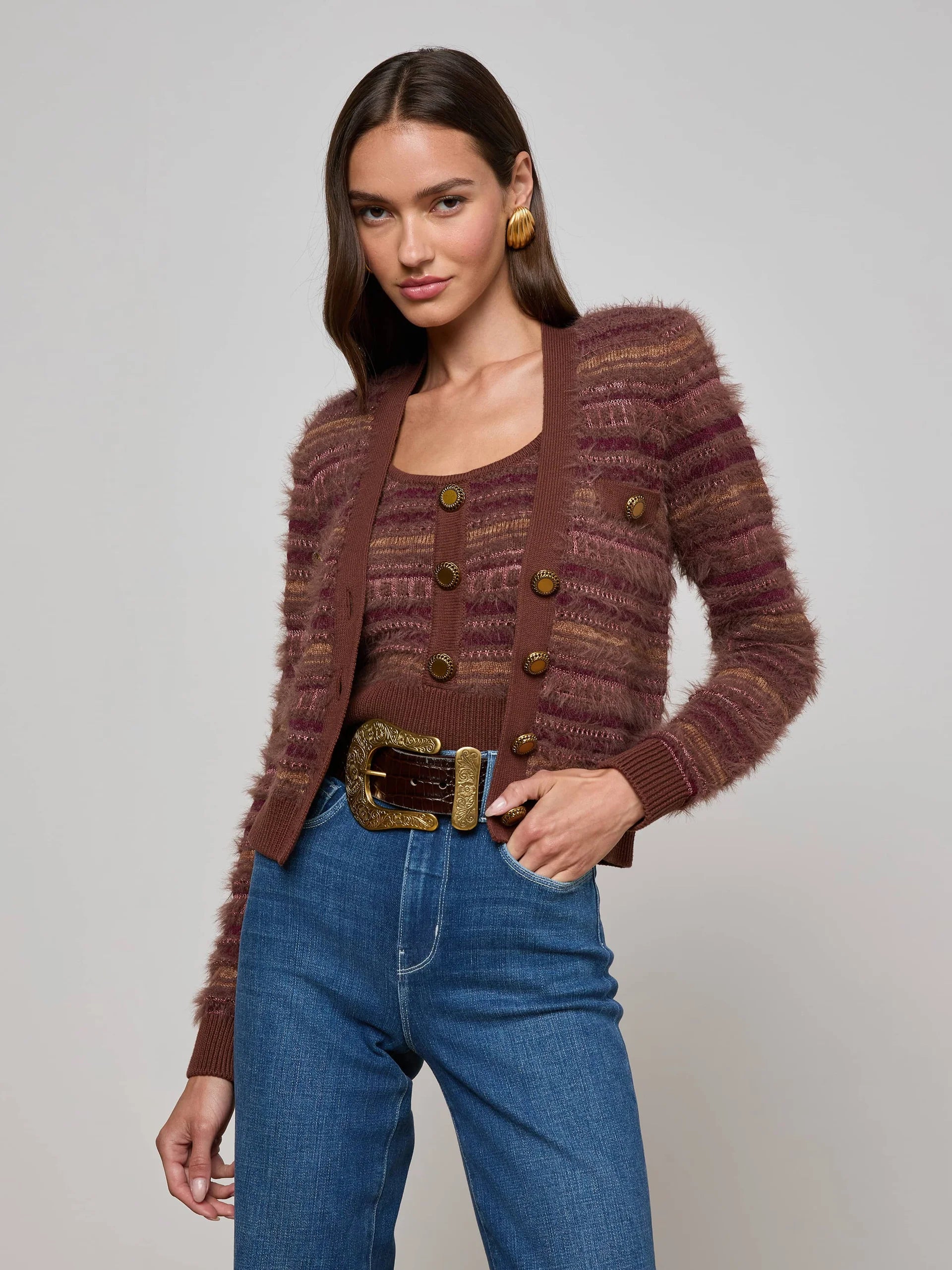 La80120 Mauve Mixed Stitch Cardigan