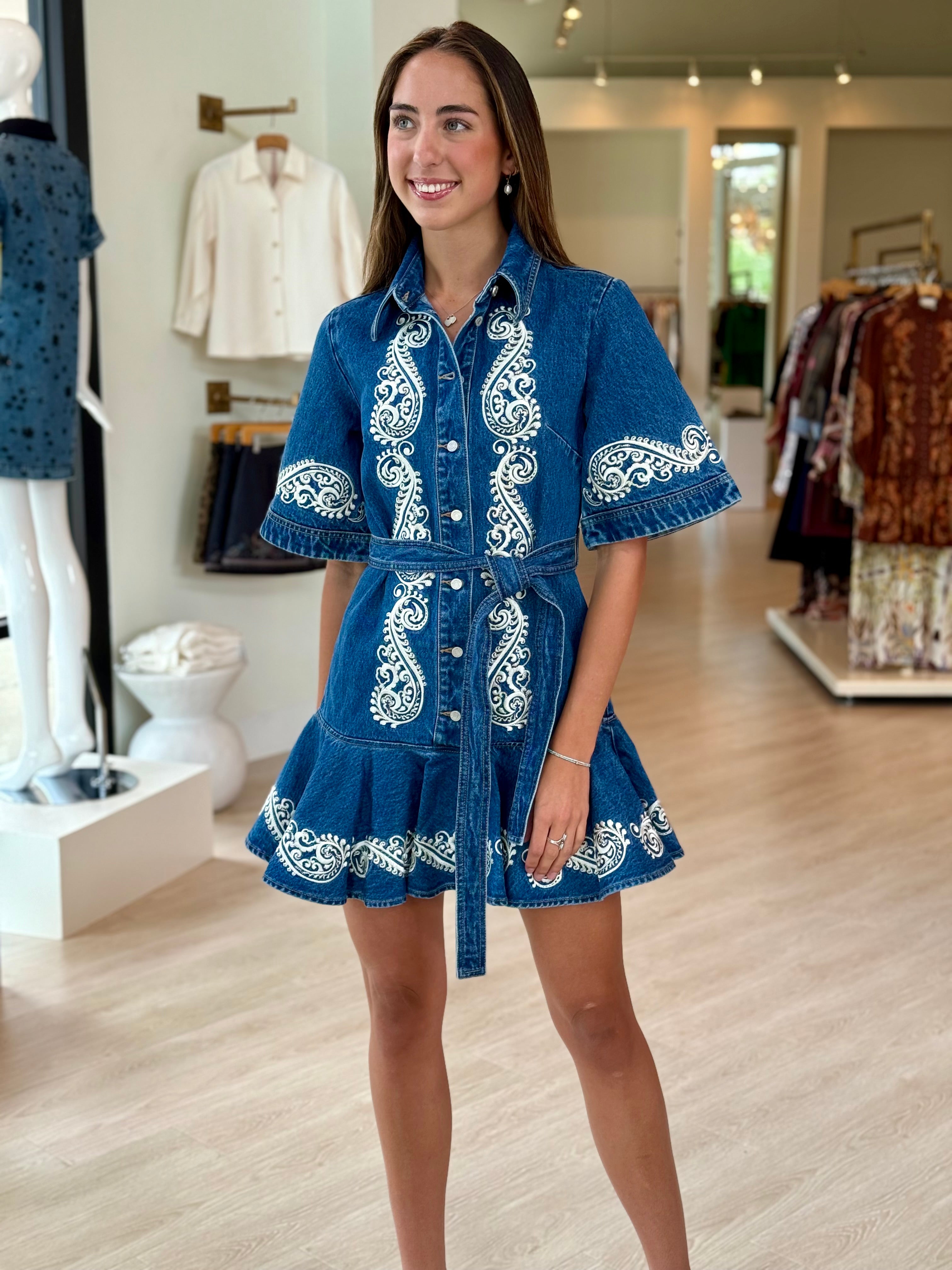 Al5462 Embroidered Denim Dress