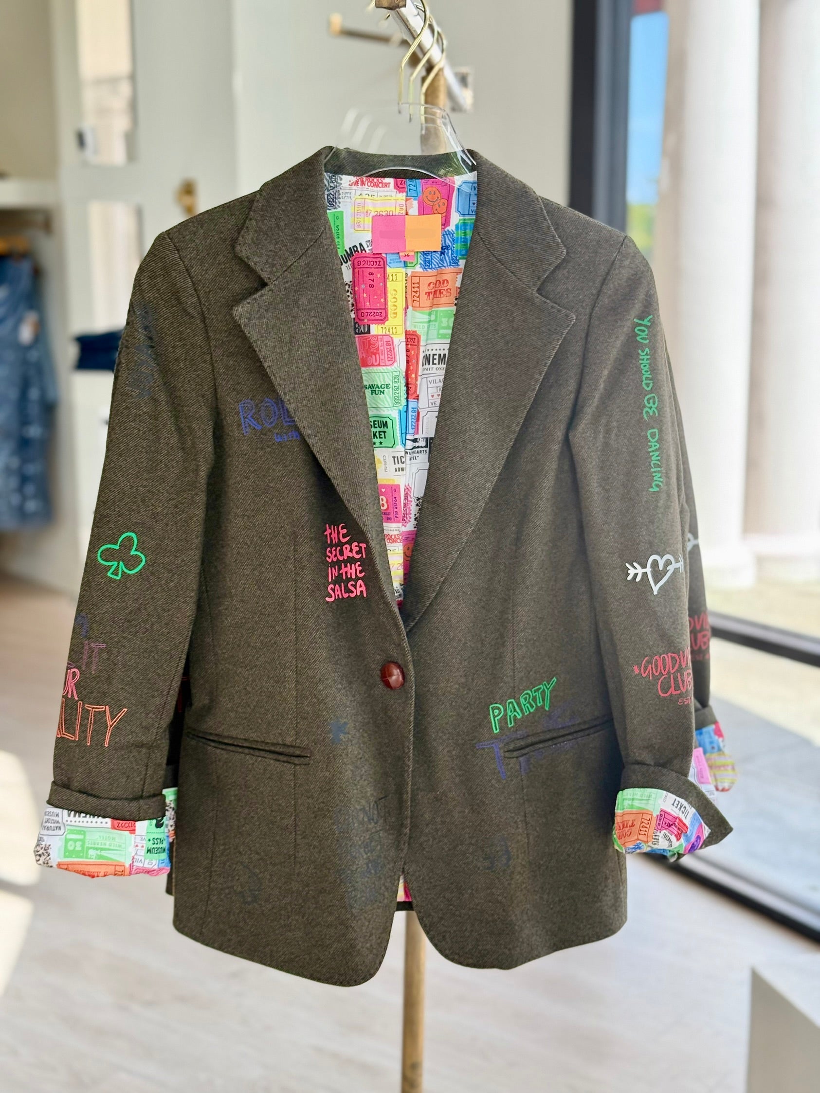Vi33816 Green Embroidered Blazer