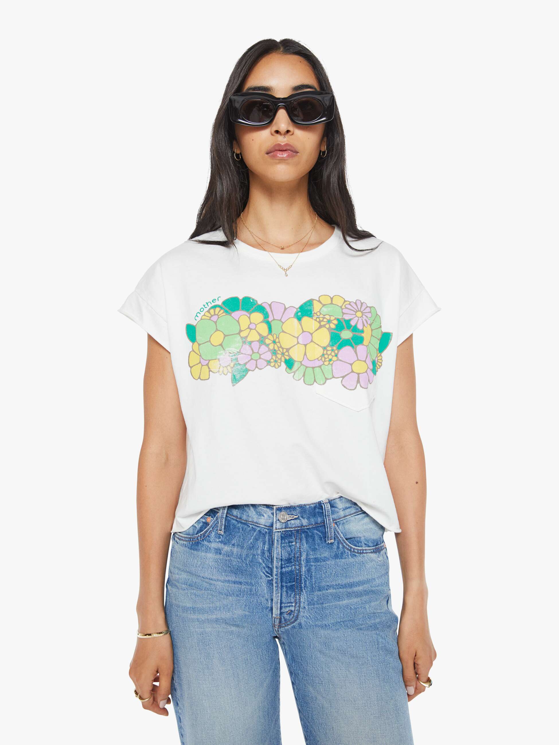 Mo1574 Mother Flower Patch Pocket Tee