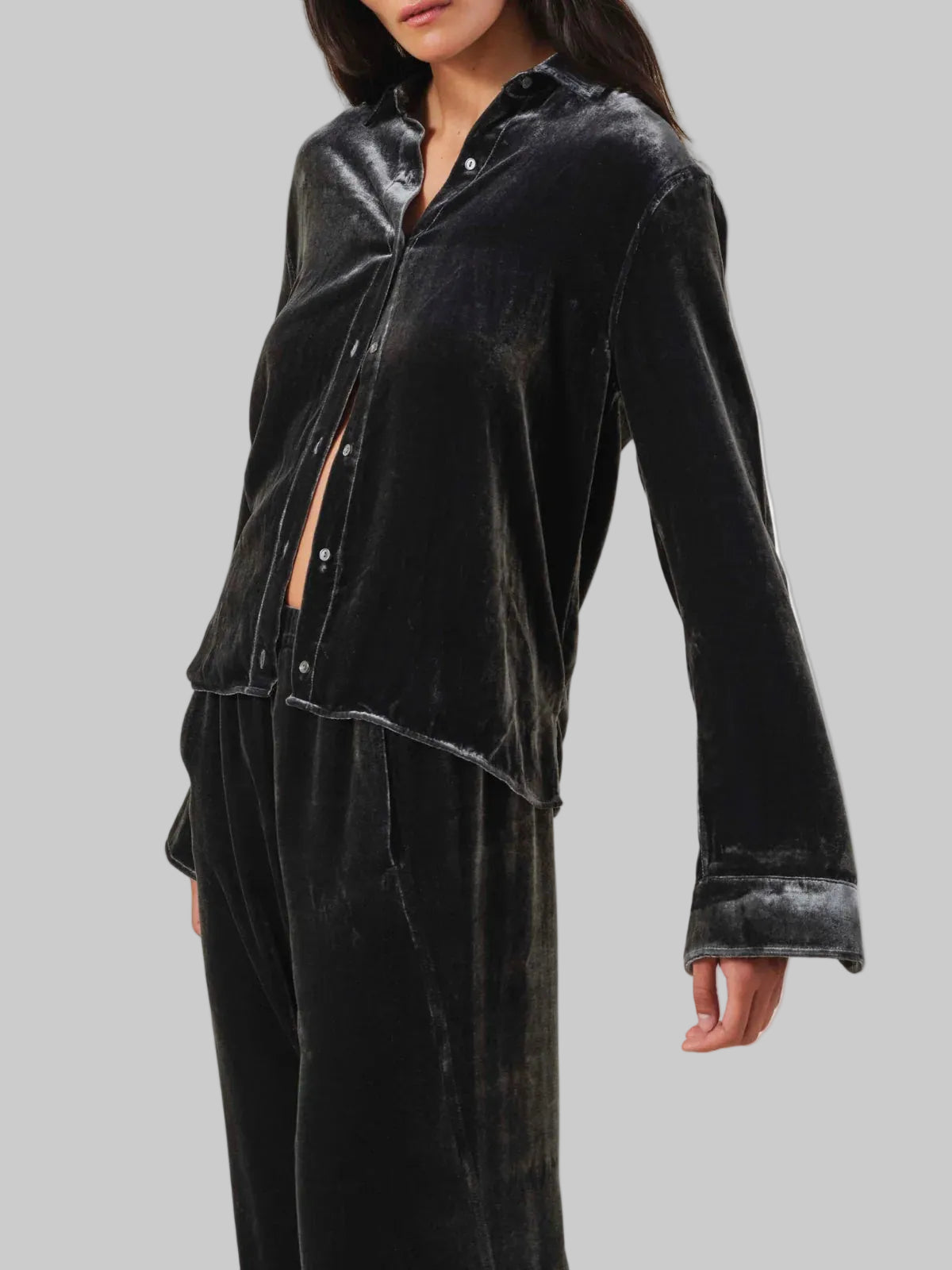 Veiliana Grey Velvet Button Down