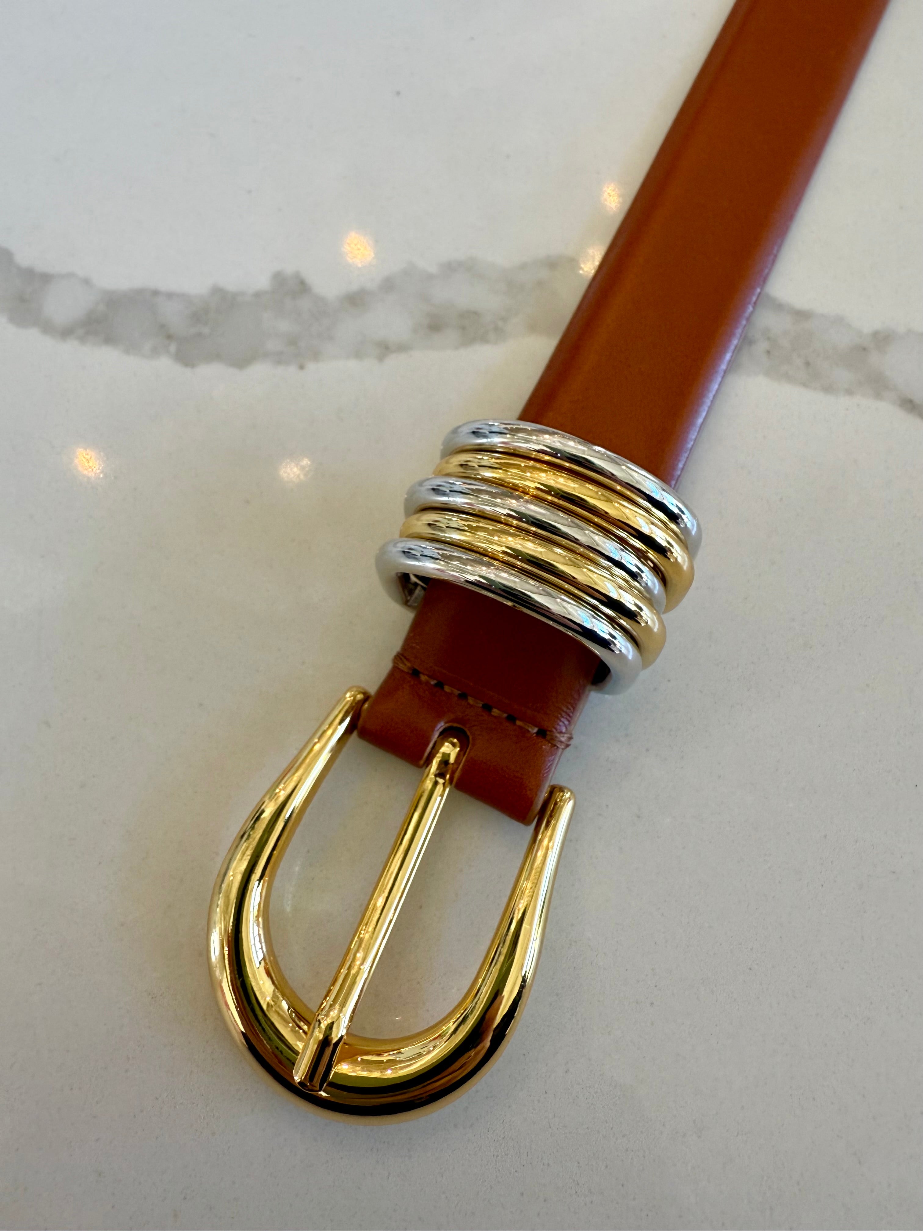 Kristen Mixed Metal Belt - Cognac