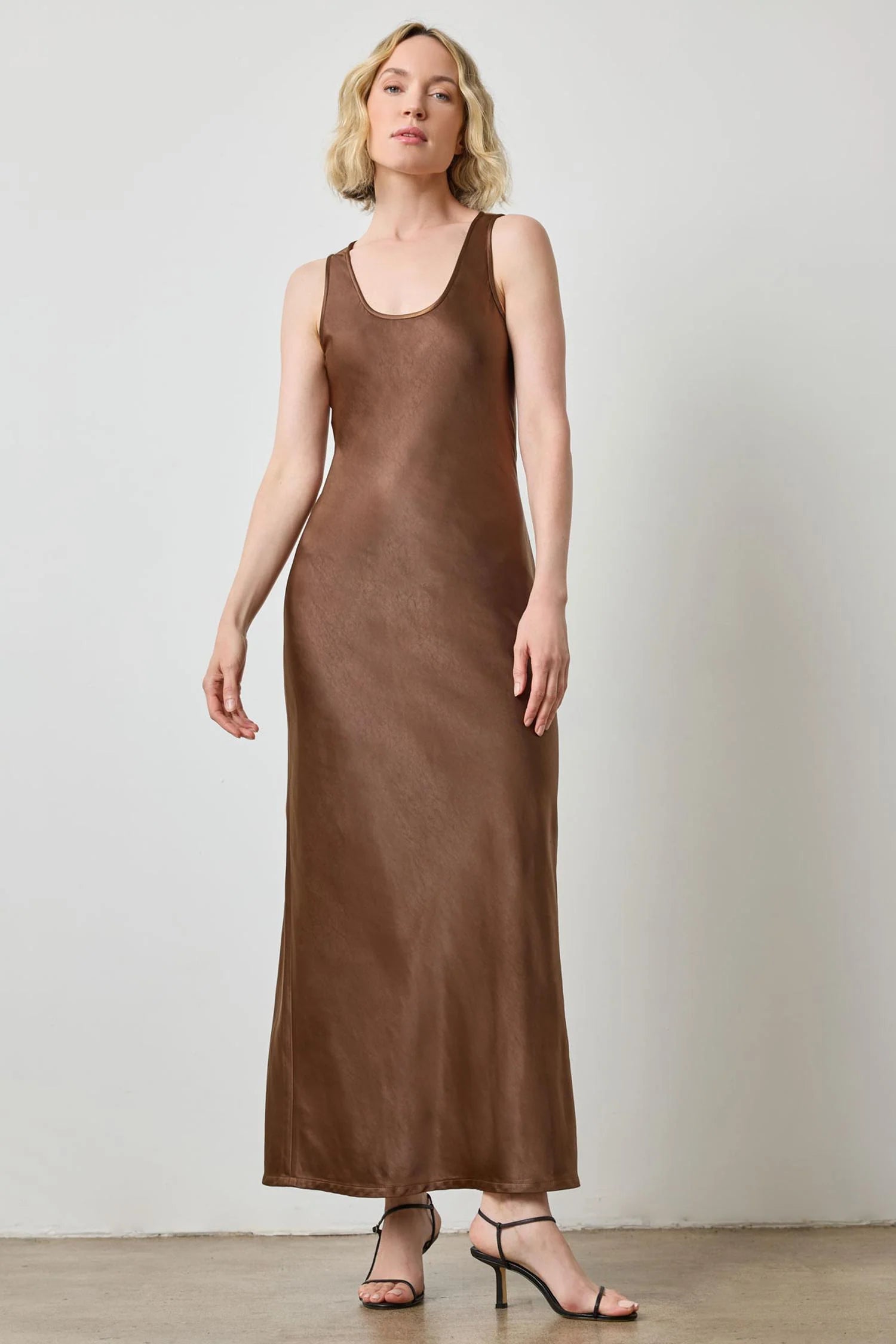 Lipa3146 Chocolate Satin Maxi Dress