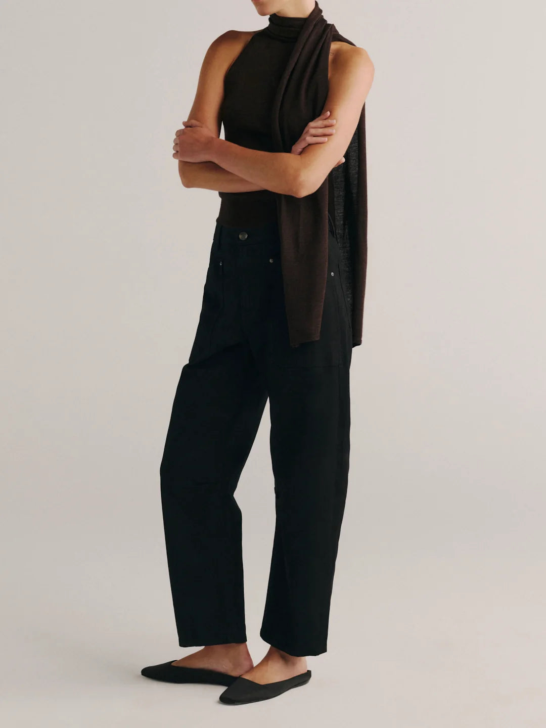 Dl90079 Brown Tie Neck Top