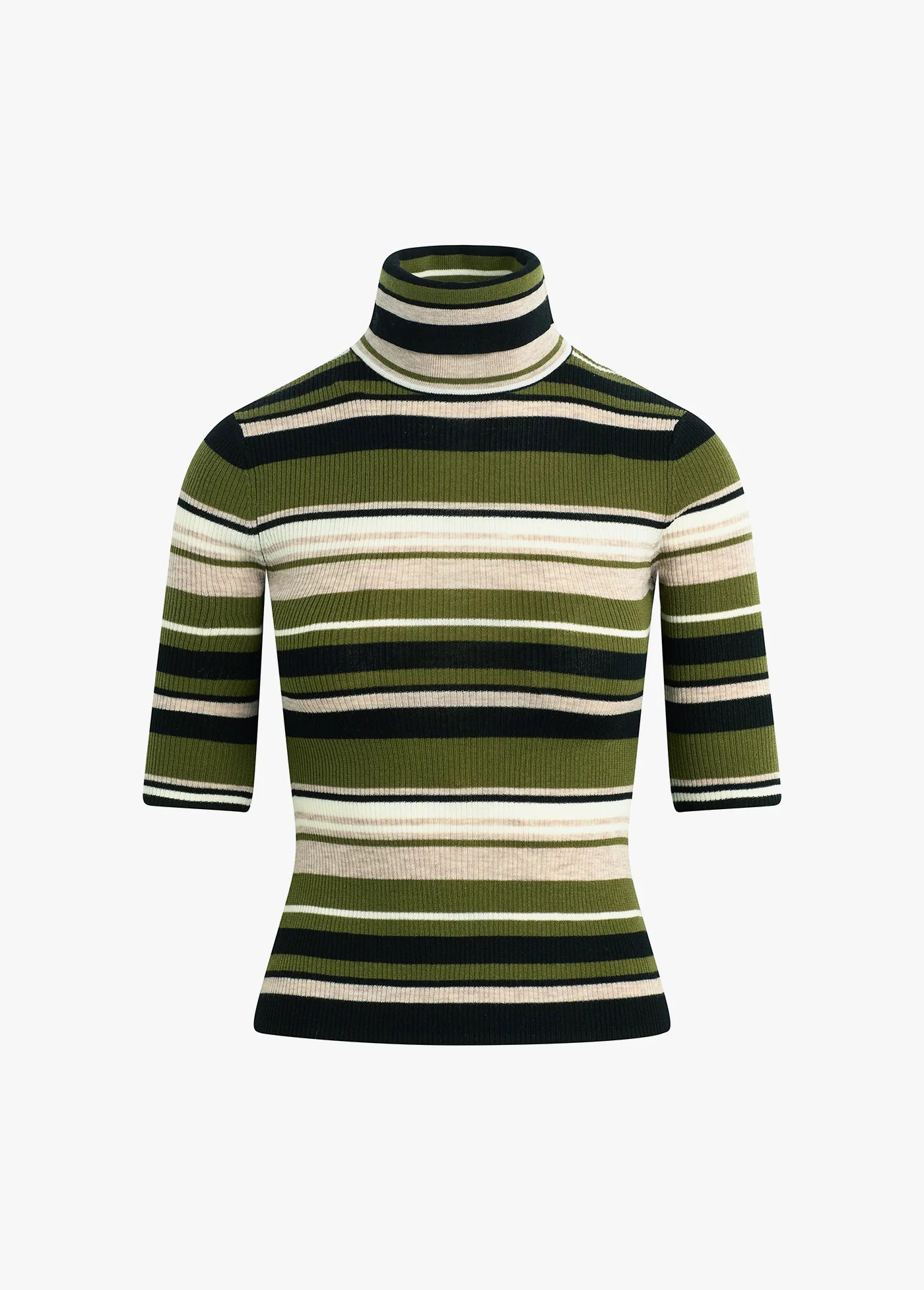 Fa3536 Green Stripe Fitted Turtleneck Top