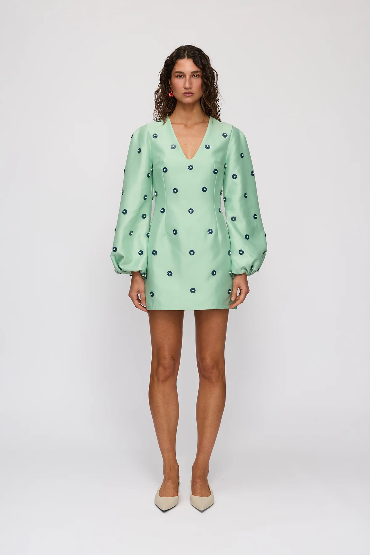 Wo222 Mint Embellished Mini Dress