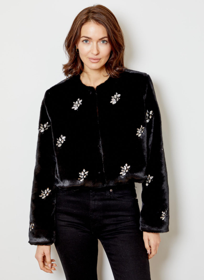 Dh2120 Embellished Fuzzy Jacket
