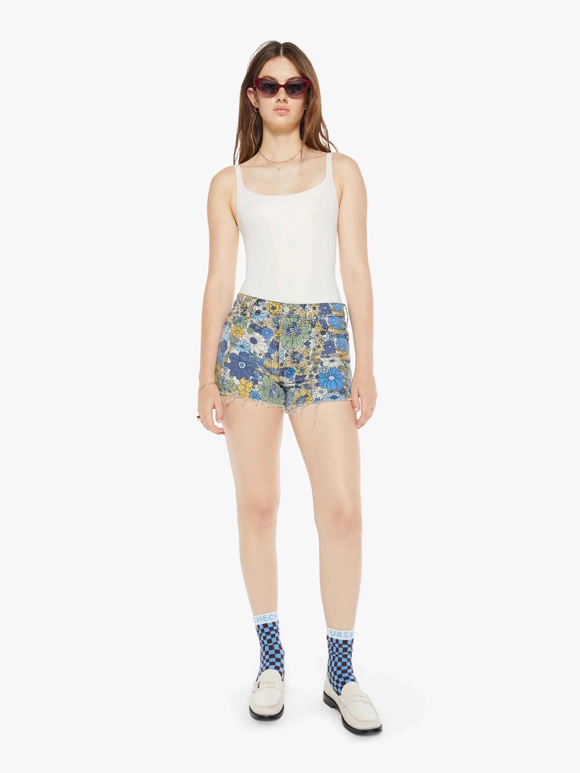 Mo4332 Mother Tomcat Kick Fray Short - Flowers