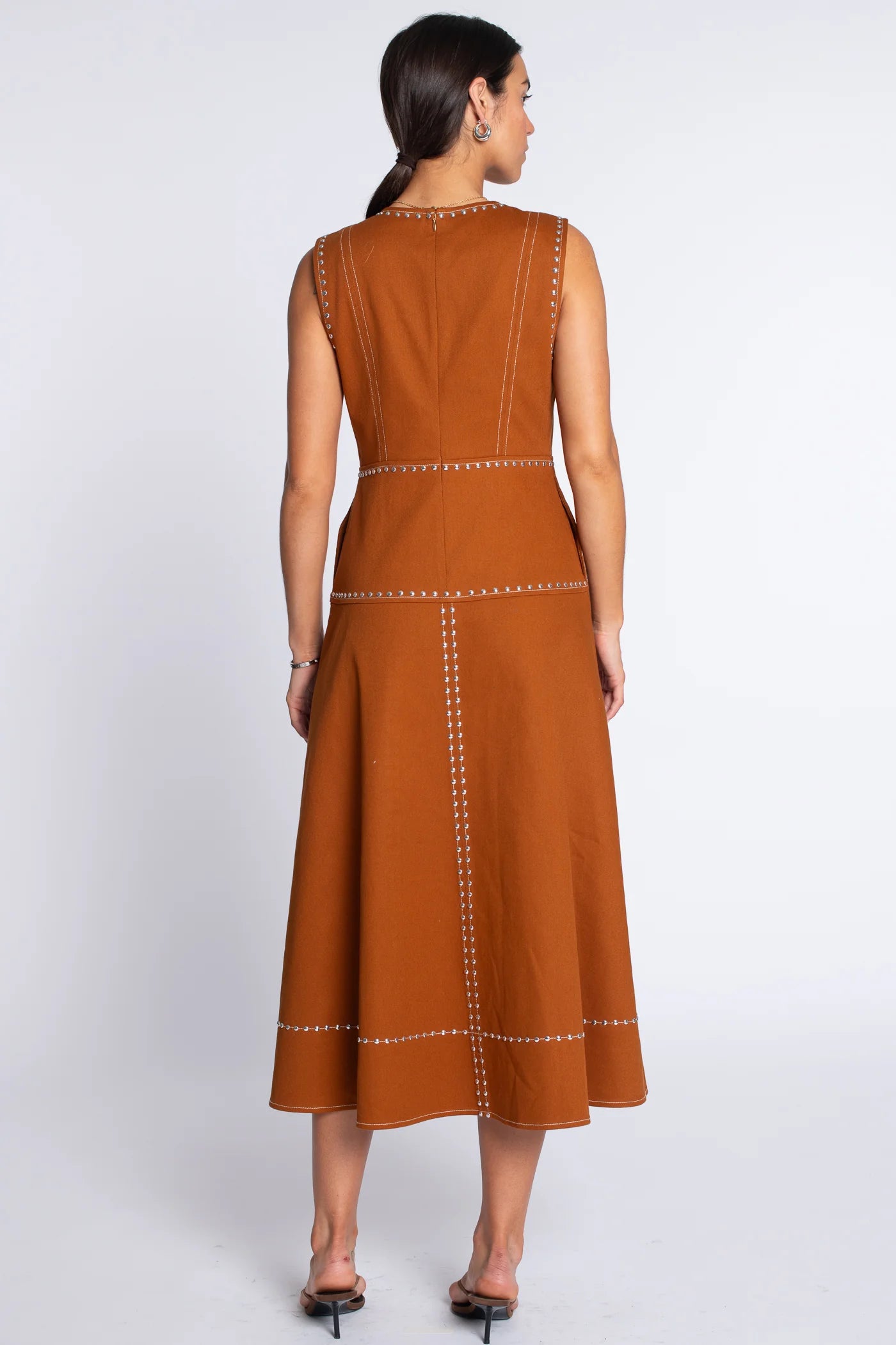 El1122 Chocolate Studded Midi Dress