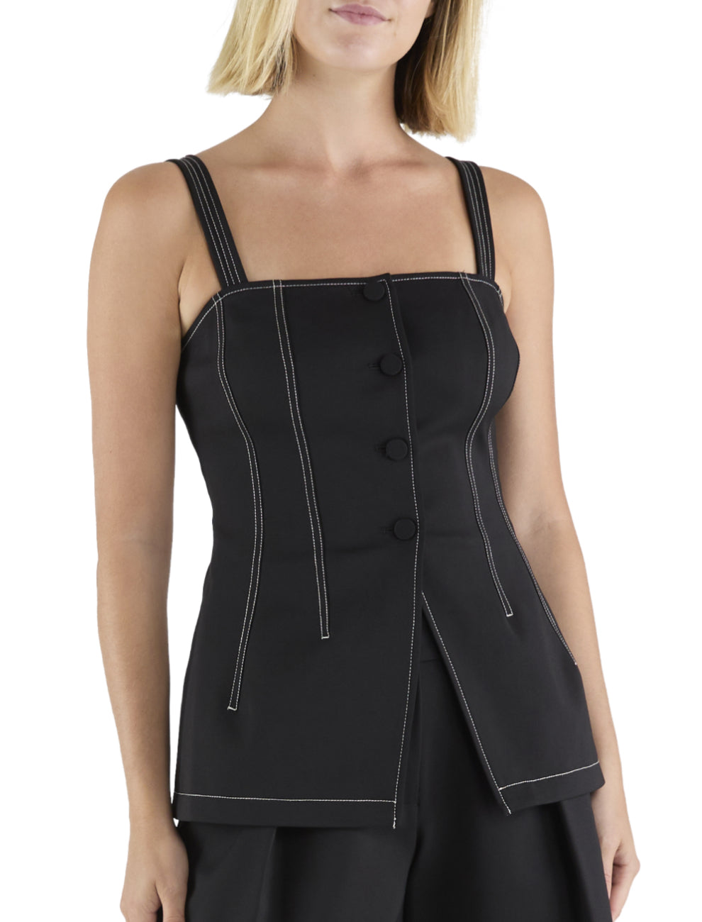 Raa1004 Black Stitched Top