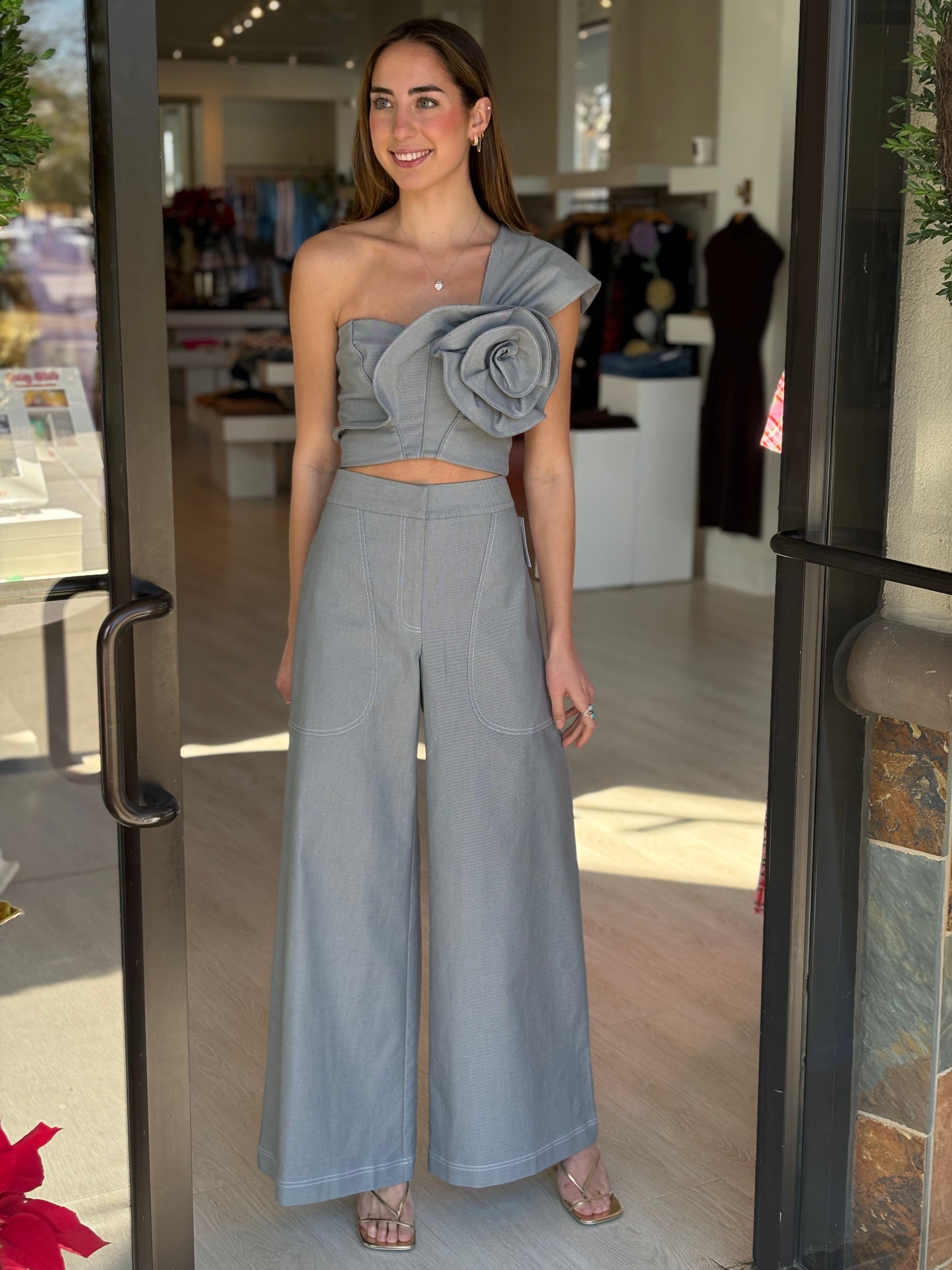 Jb158 Denim Flower Crop Top