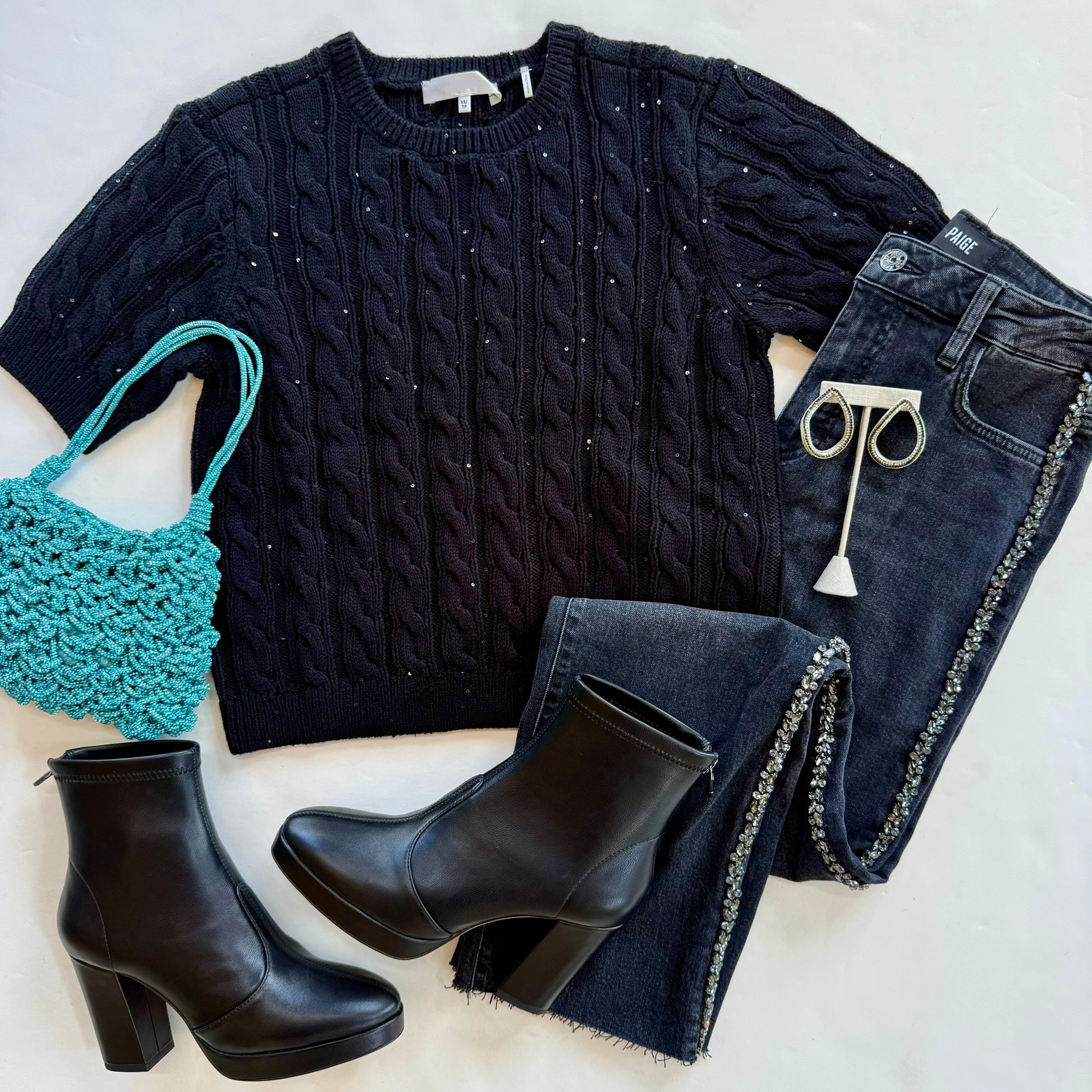 Fr026 Sequin Gathered Sweater