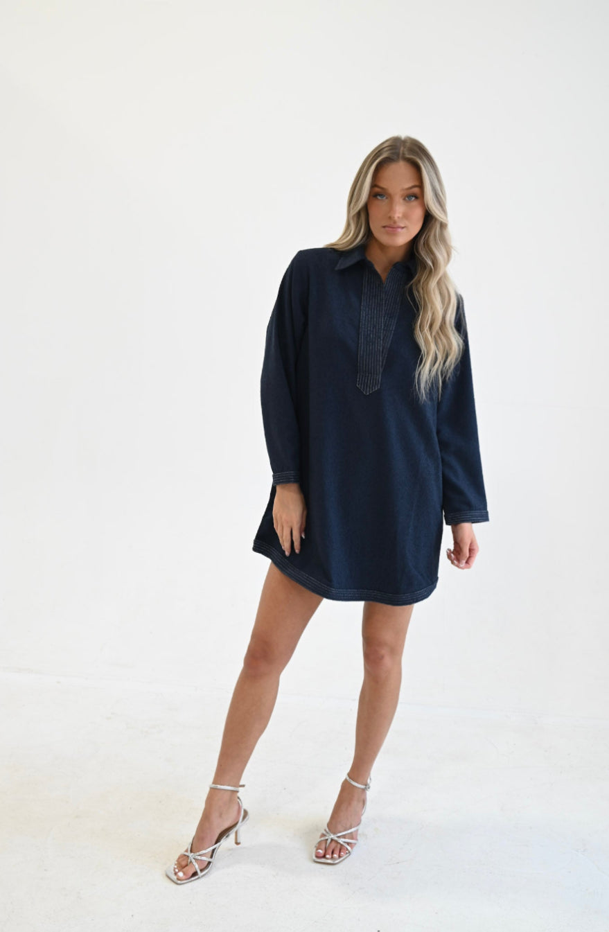 Ne1306 Navy Boucle Shift Dress