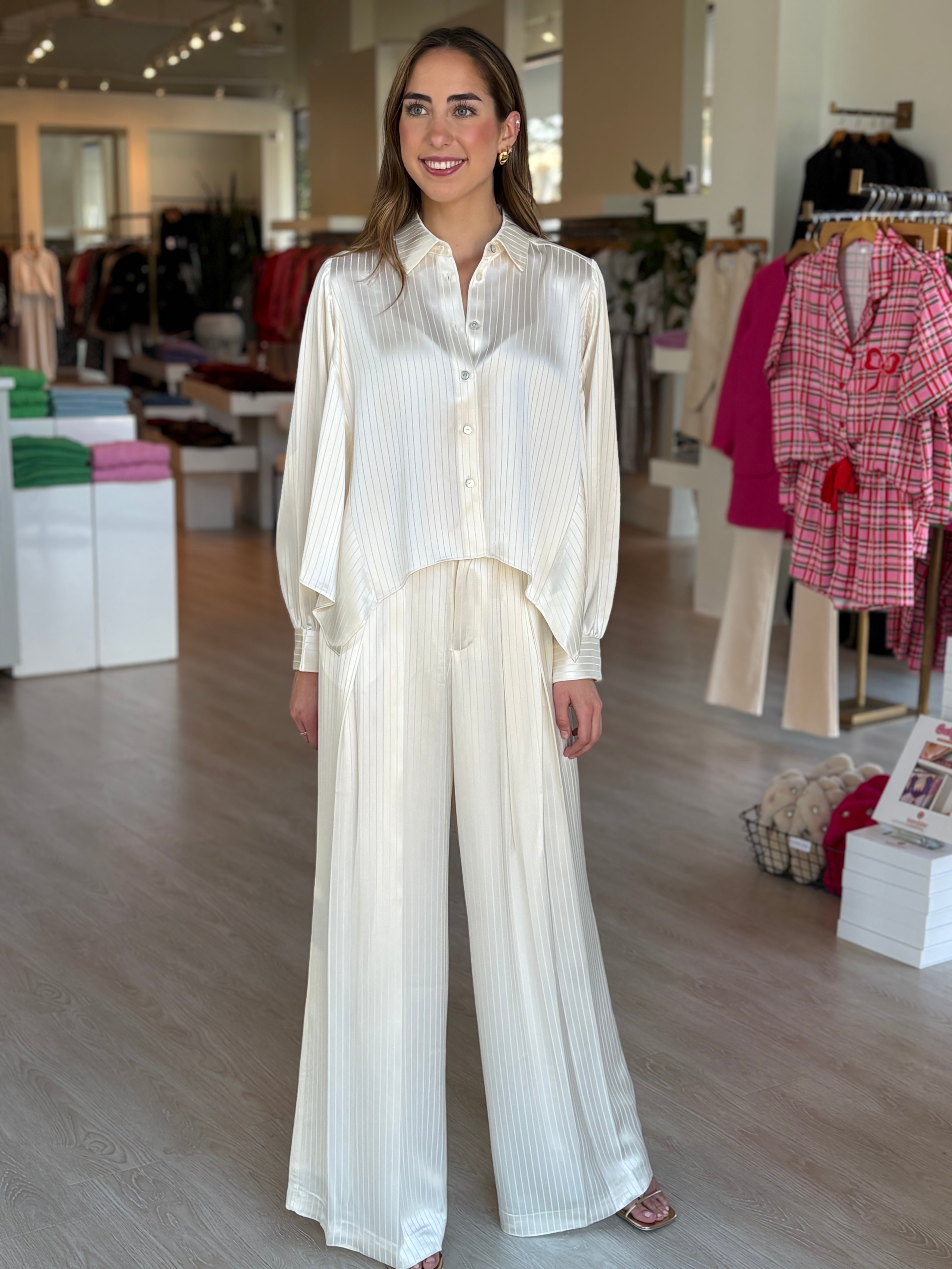 Ci10379 Ivory Satin Stripe Blouse