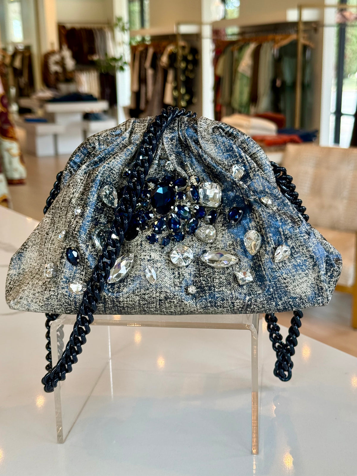Ma2657 Navy Embellished Clutch