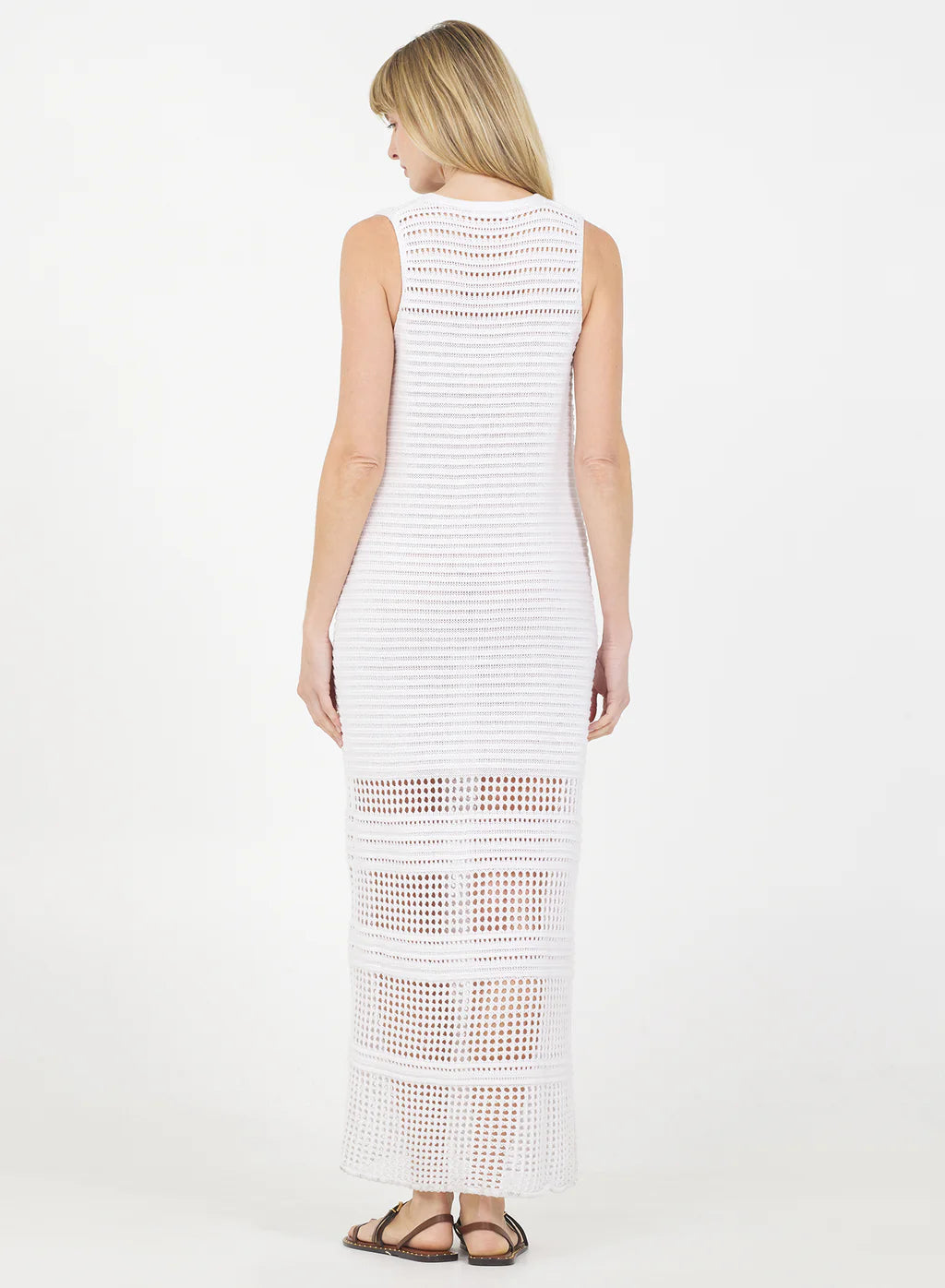 Ogd811 White Crochet Midi Dress