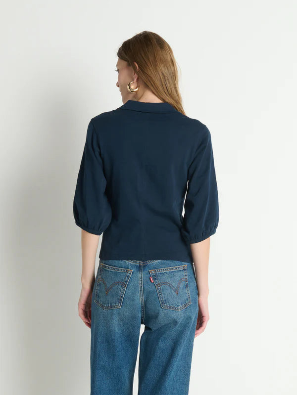 Na11335 Navy Collared Top