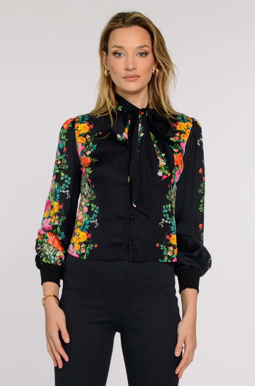 El239 Black Floral Blouse