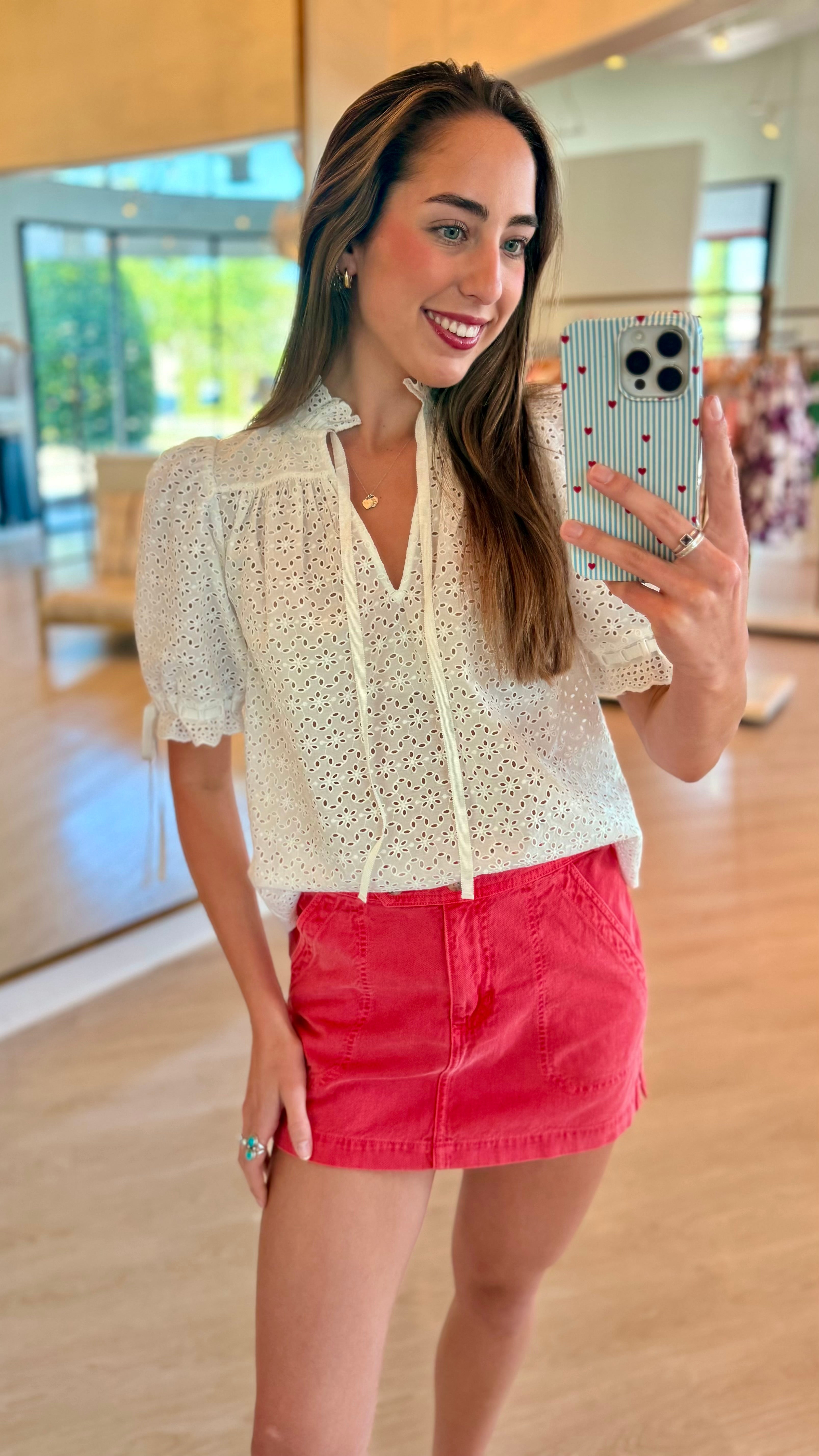 Ul0207 Puff Sleeve Eyelet Top