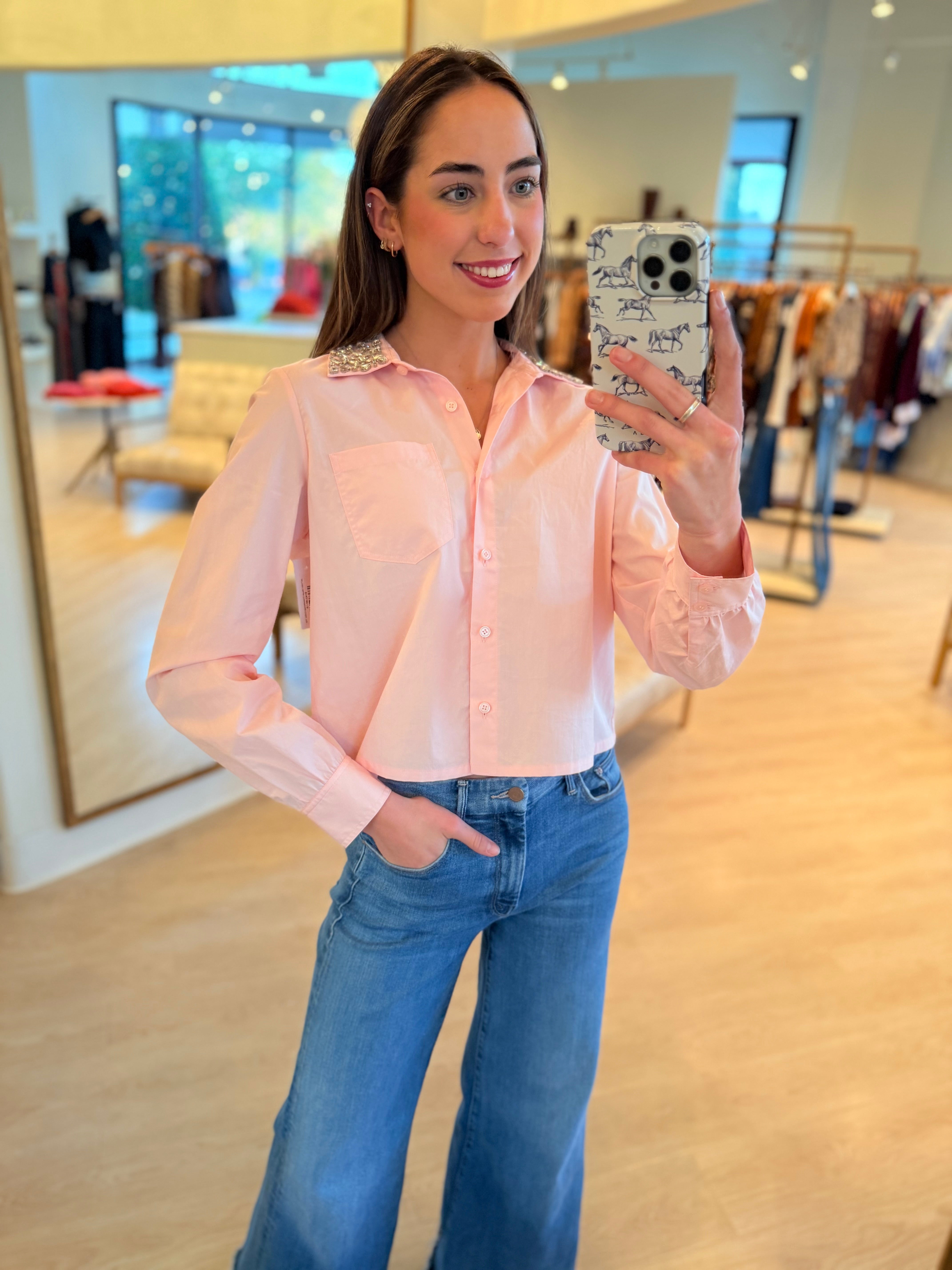 Js71001 Blush Embellished Collar Top