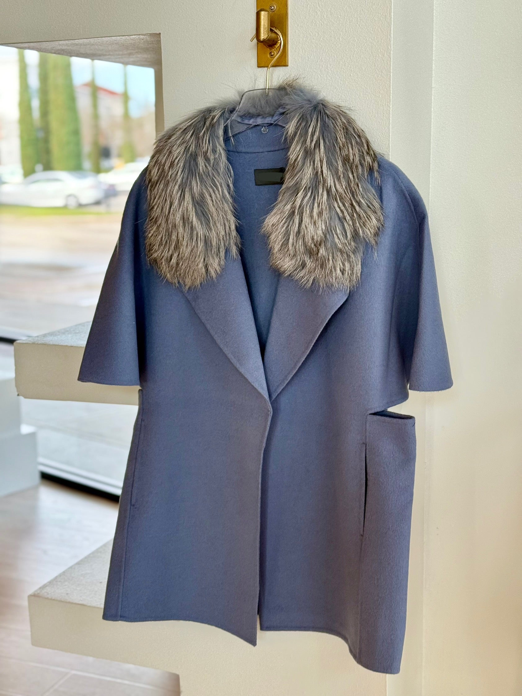 Di9049 Fur Collar Jacket - Sky