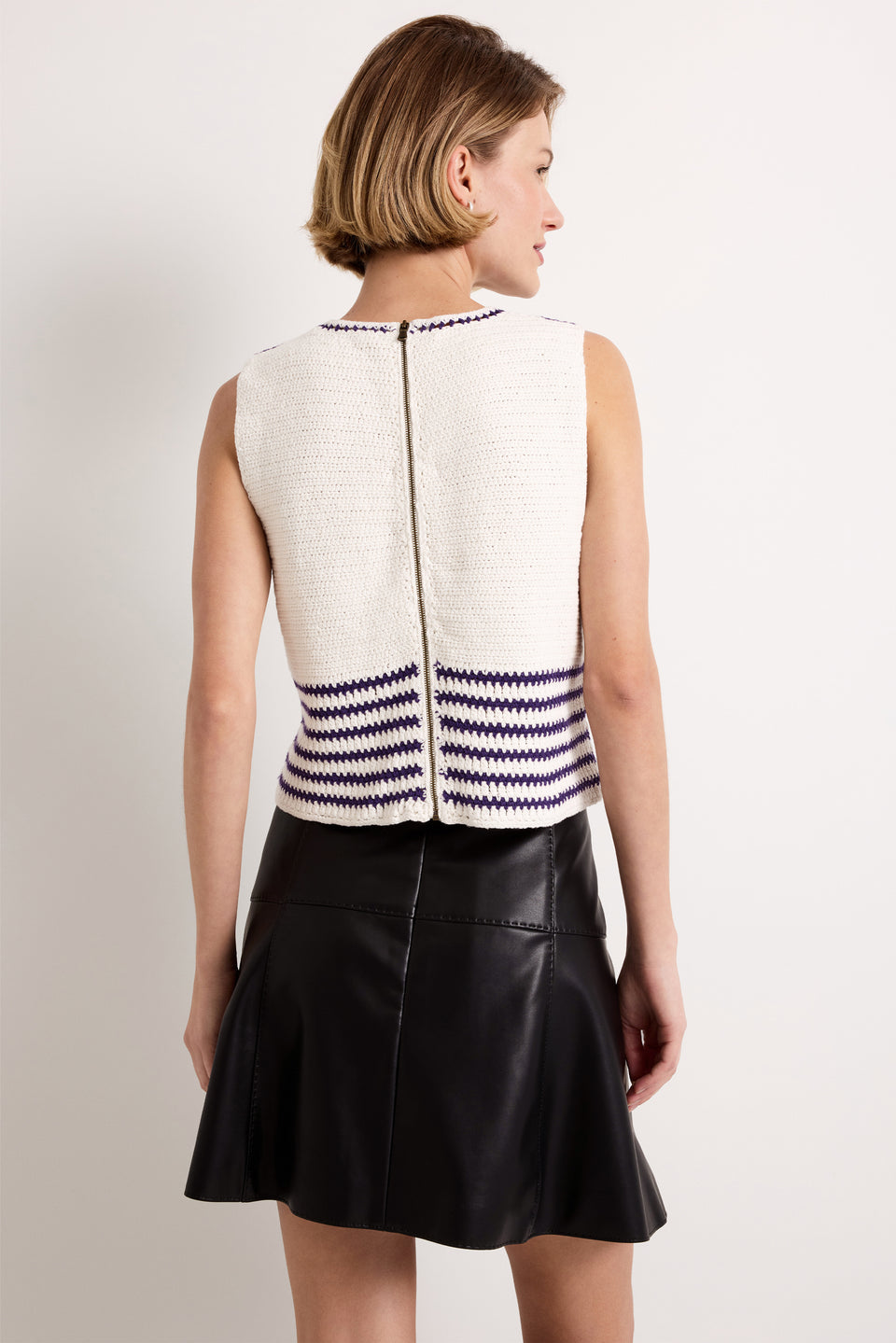 Ma436 Purple Stripe Crochet Top