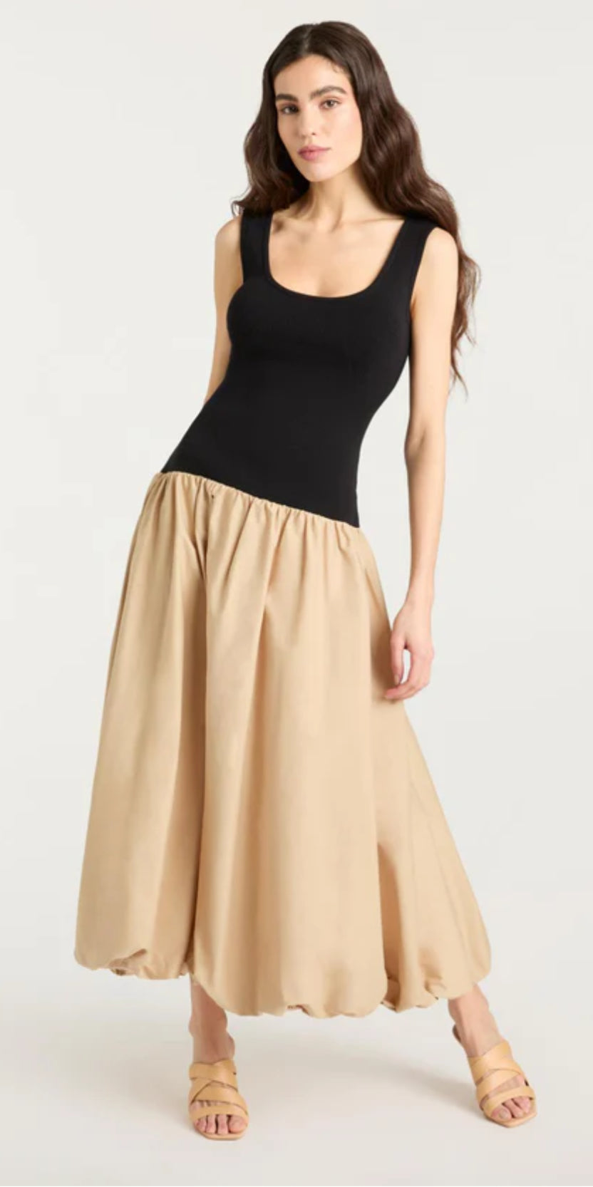 Cizk8202 Two Tone Midi Dress