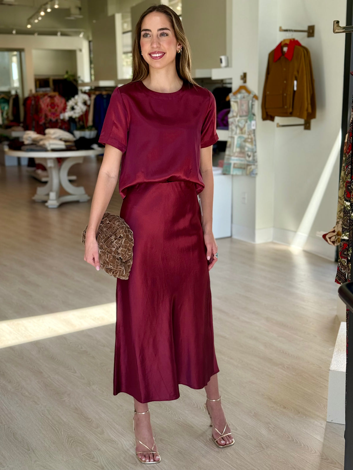 Lipa3573 Satin Darted Top - Cabernet