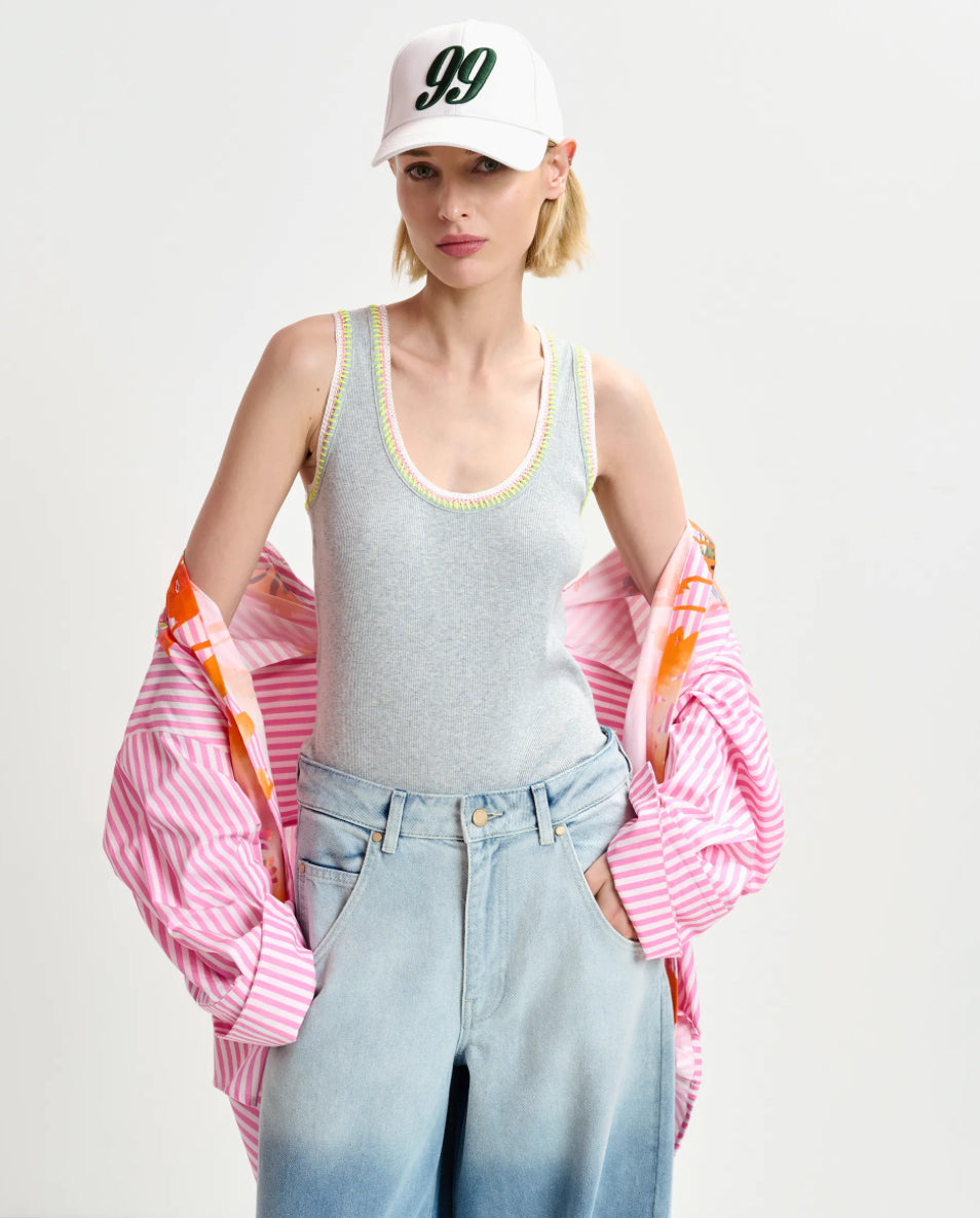 Esharcel Embroidered Grey Tank