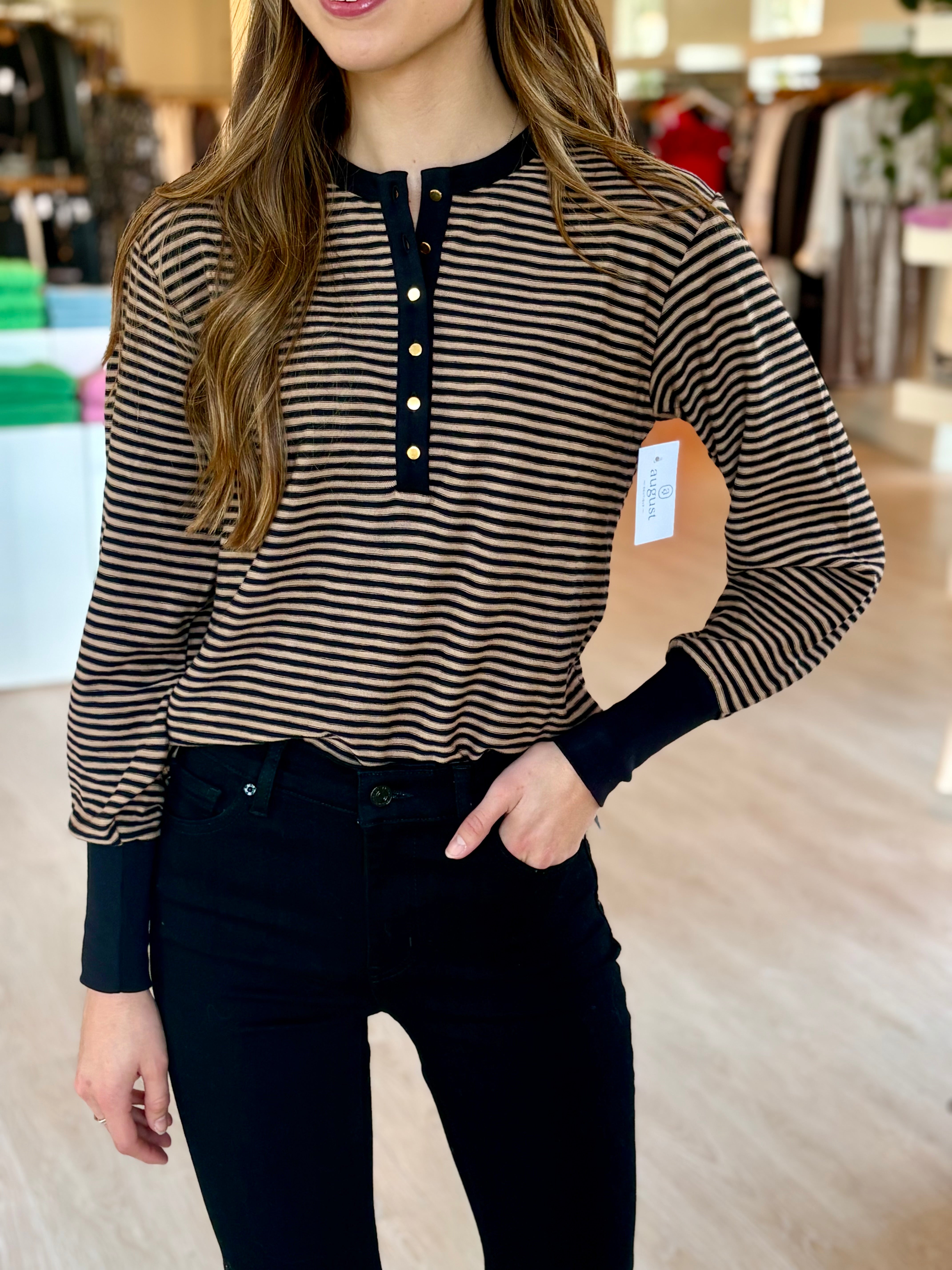 Na11161 Cocoa Stripe Henley Top