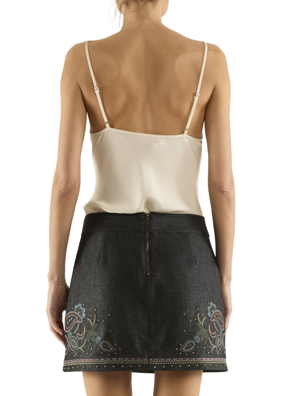 Raa6002 Embroidered Denim Skirt