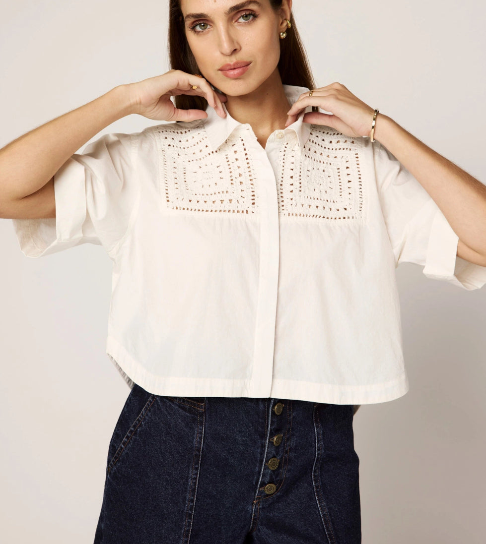 Cl201284 Ivory Crochet Blouse