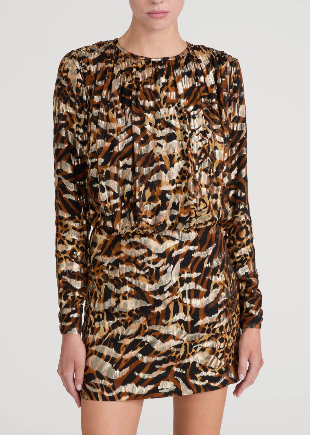 Frdr010 Abstract Leopard Metallic Mini Dress