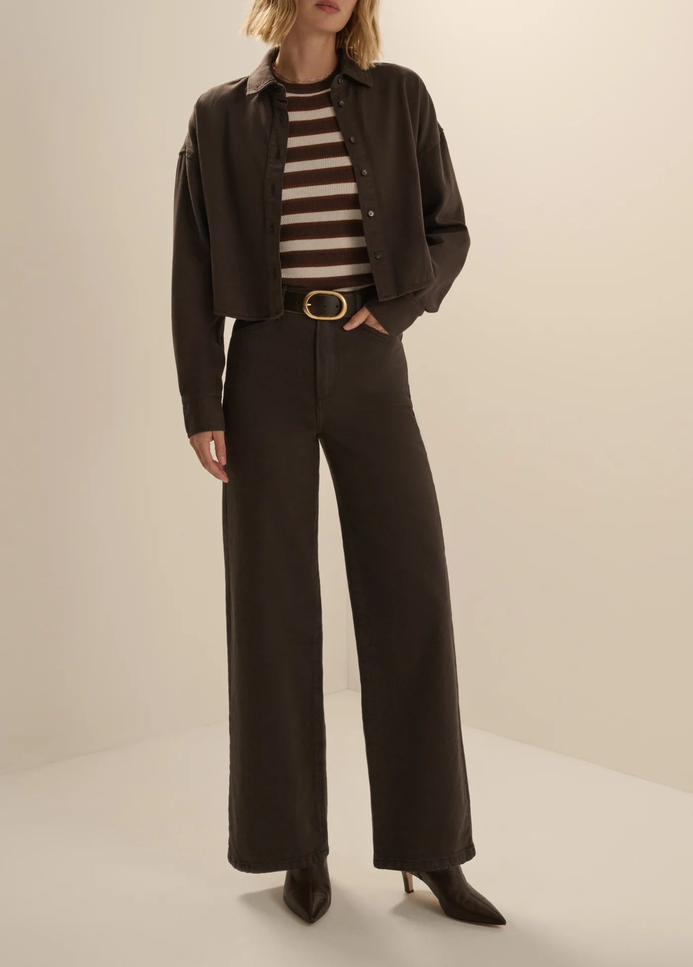 Fa1061 Espresso Crop Boyfriend Shirt